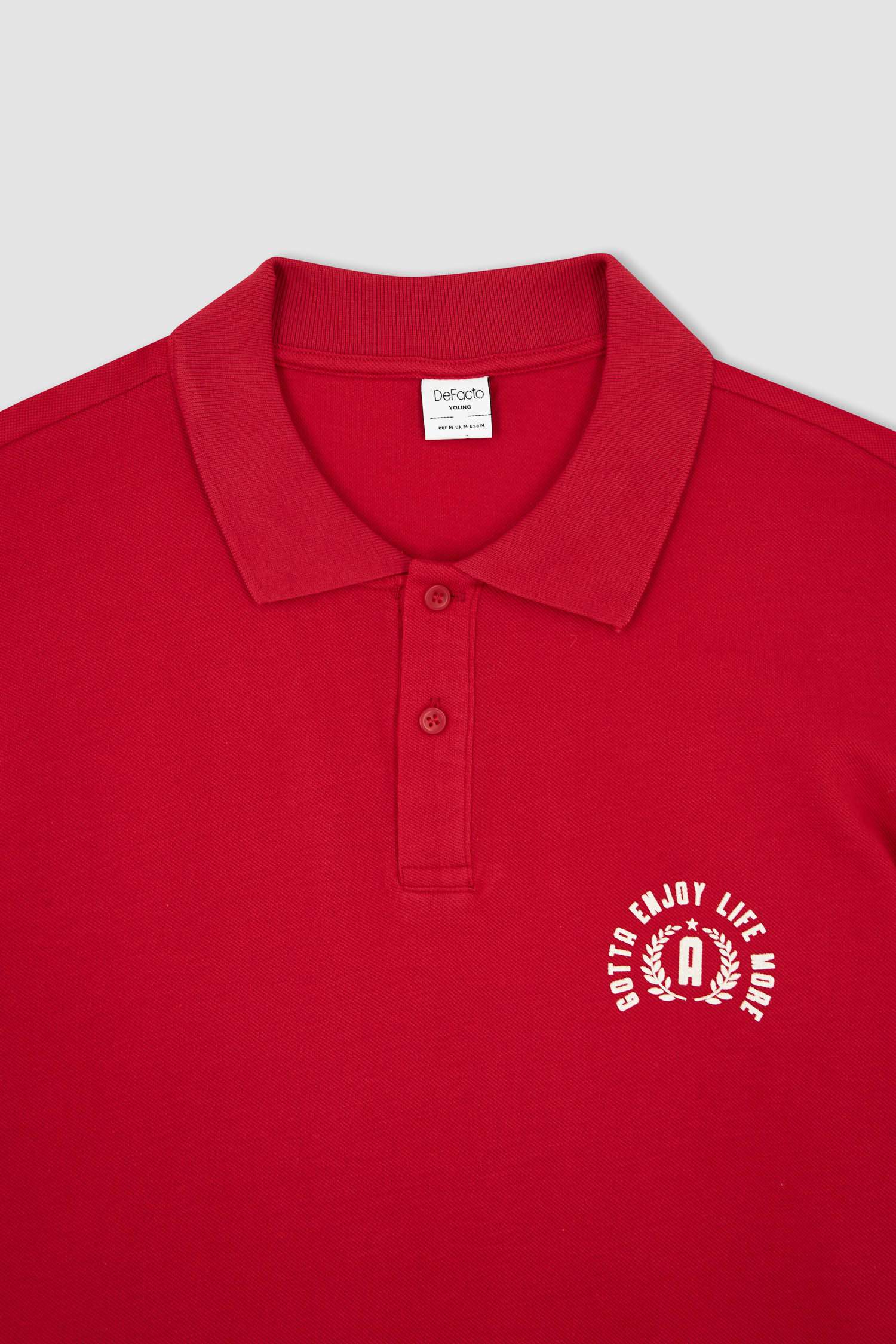 Boxy Fit Polo Neck Printed Cotton Combed Cotton T-Shirt