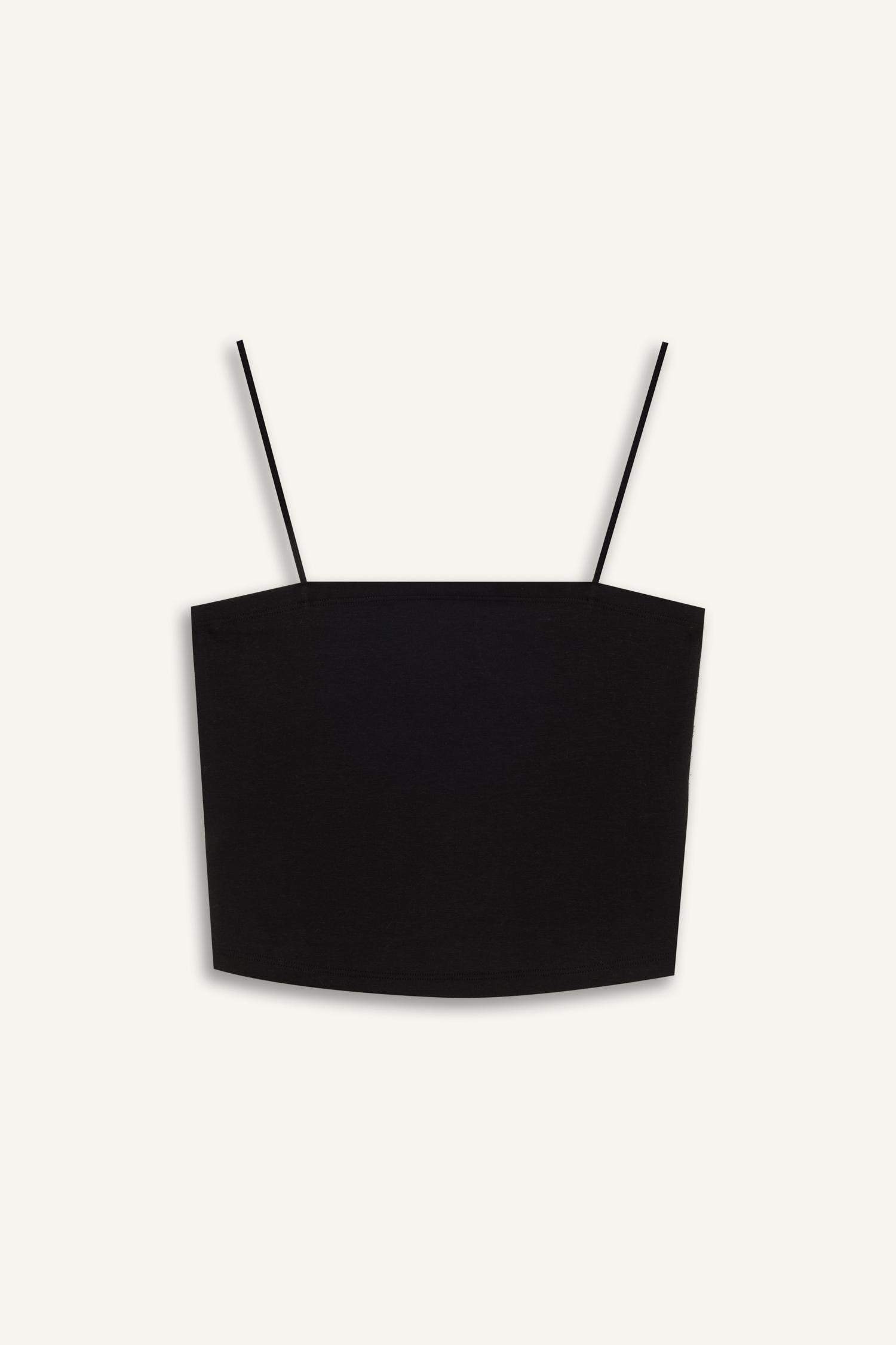 Crop Pamuklu Siyah Askılı Atlet-Fall in Love