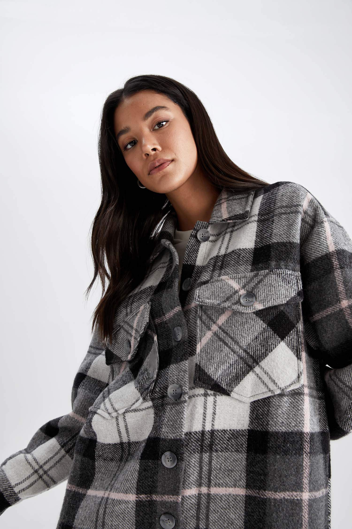 Chemise,Chemisier à Carreaux Pour Femmes,col En V,manches Longues