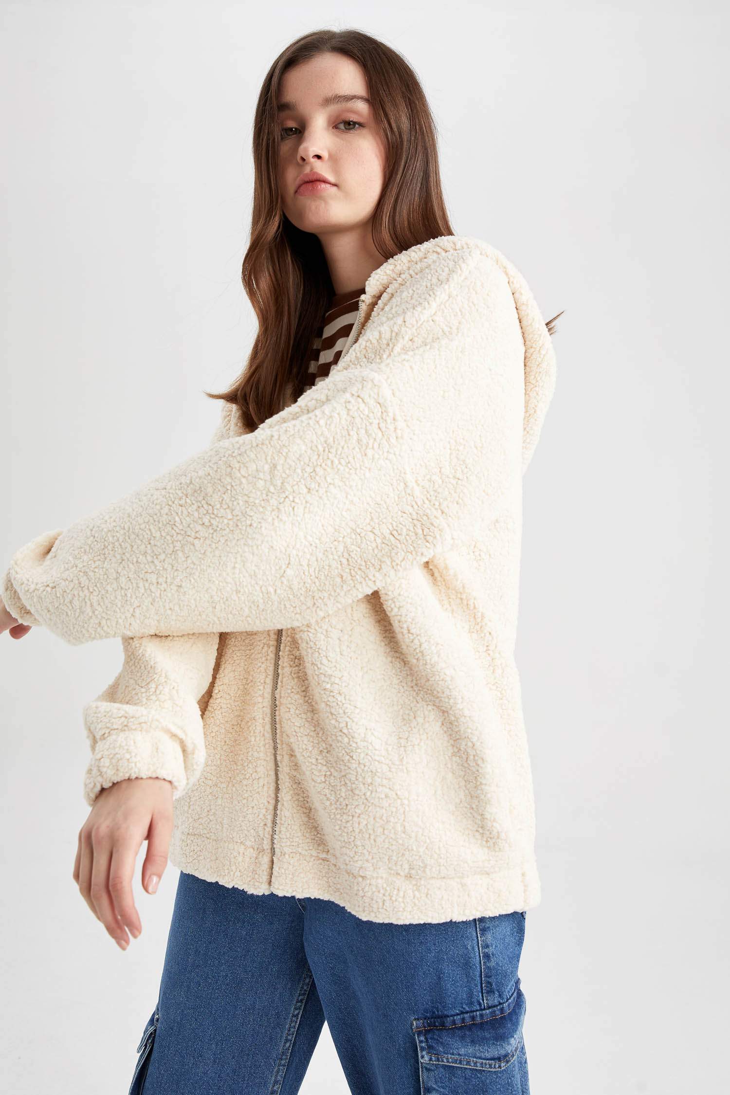 Oversize Fit Hooded Sherpa Cardigan