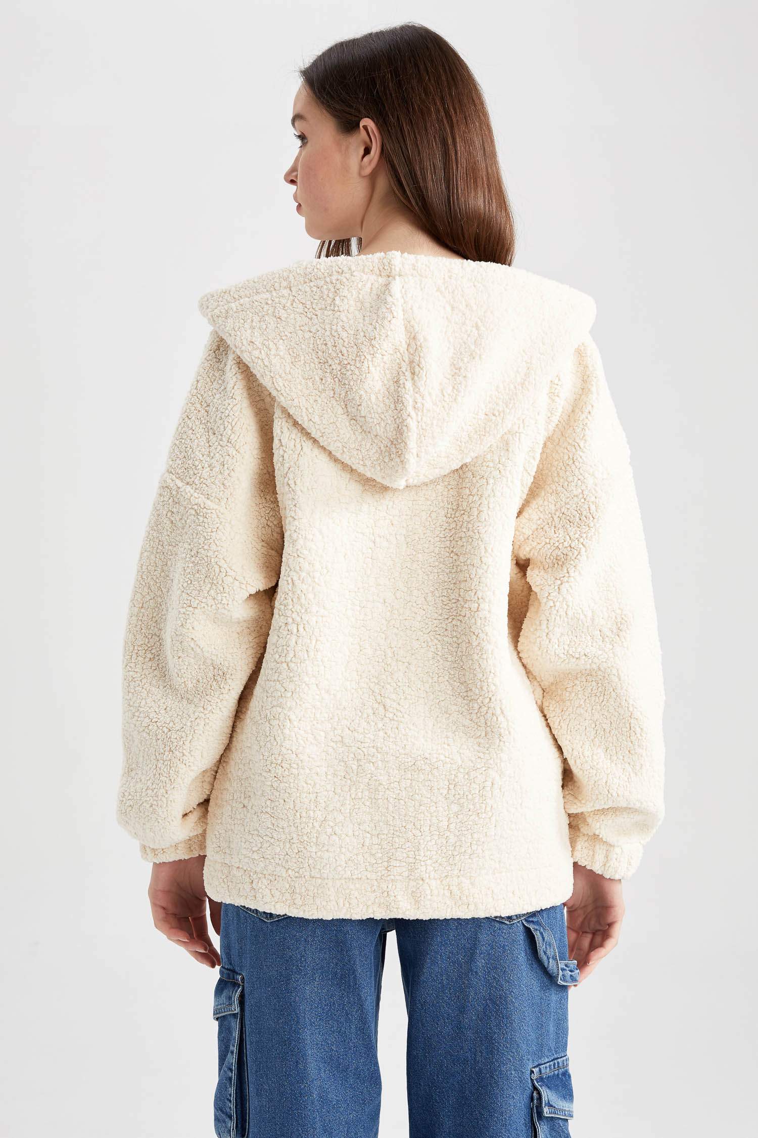 Oversize Fit Hooded Sherpa Cardigan