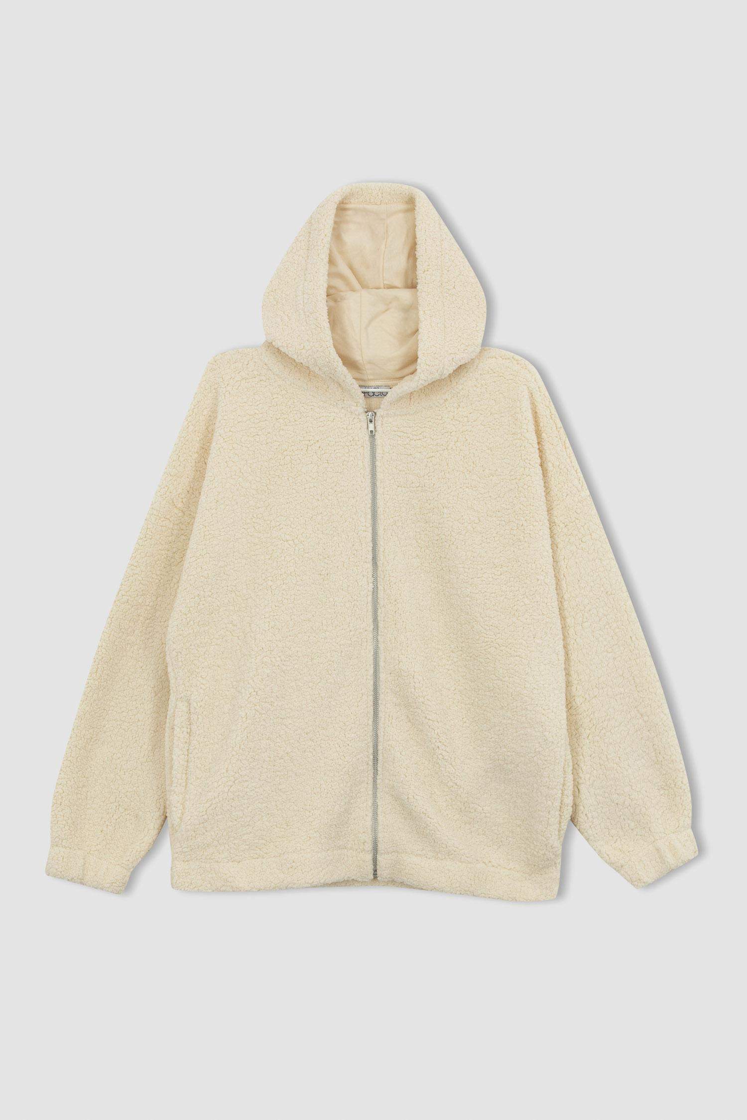 Oversize Fit Hooded Sherpa Cardigan