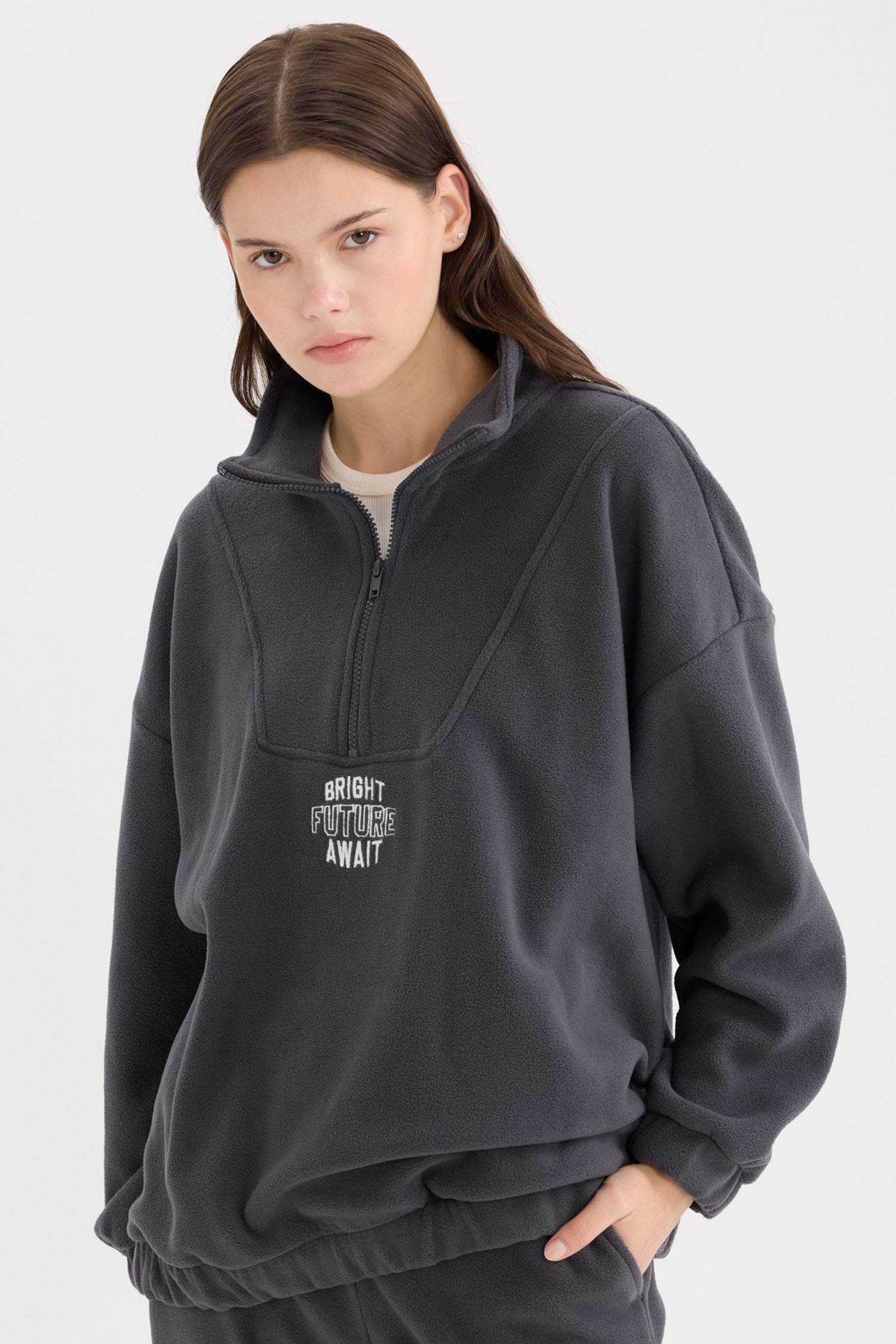 Antrasit Kadın Oversıze Polar Sweatshirt 3125545 | DeFacto