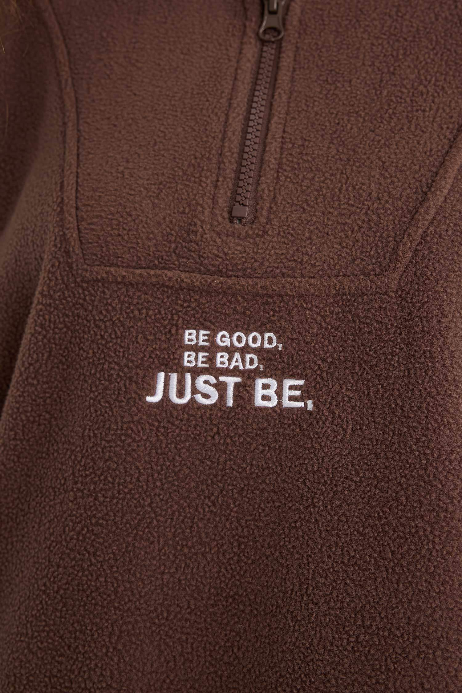 Oversize Geniş Kalıp Dik Yaka Fermuarlı Baskılı Polar Sweatshirt