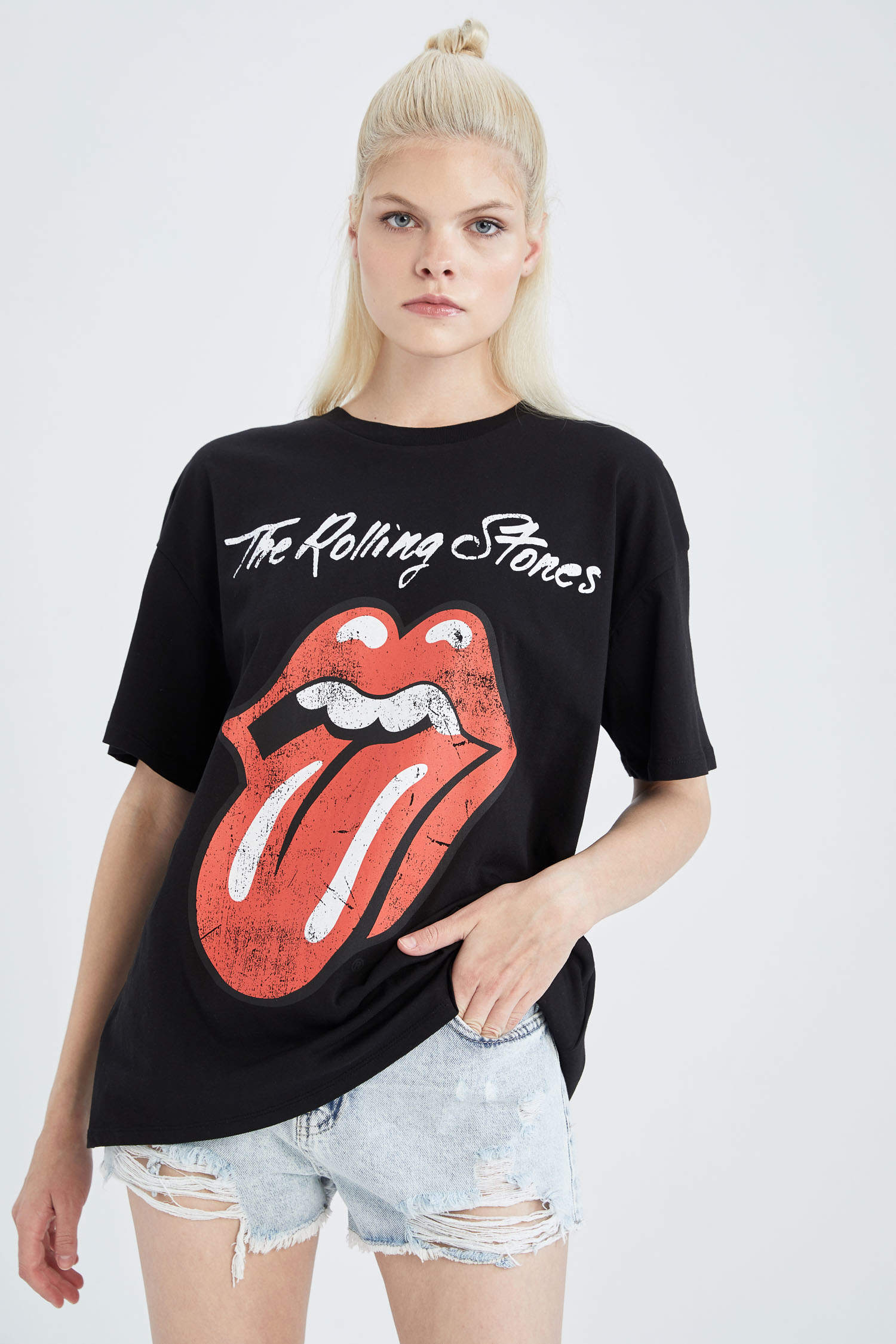 Defacto Rolling Stones Oversize Fit Bisiklet Yaka Kısa Kollu Tişört. 1