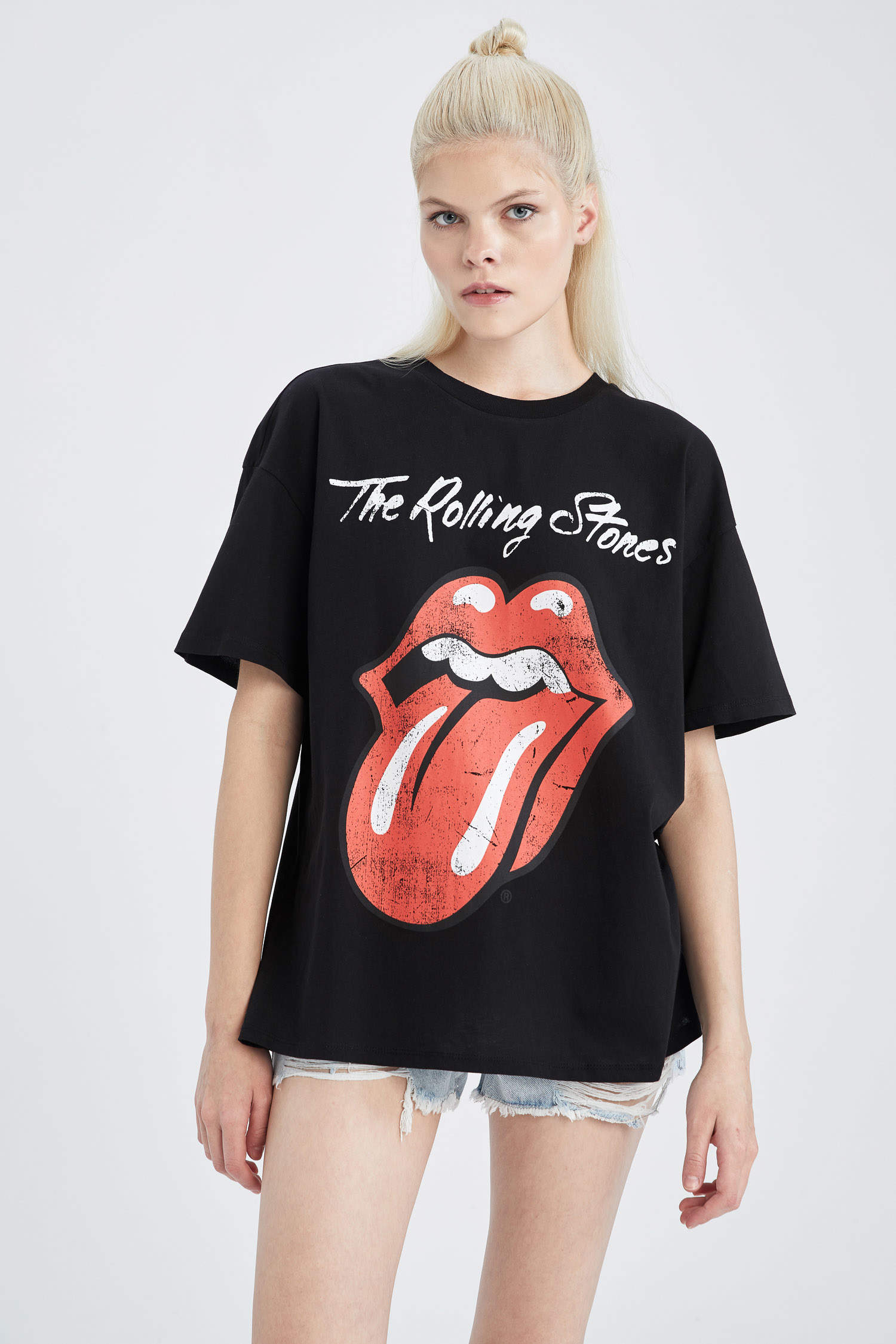 Defacto Rolling Stones Oversize Fit Bisiklet Yaka Kısa Kollu Tişört. 5