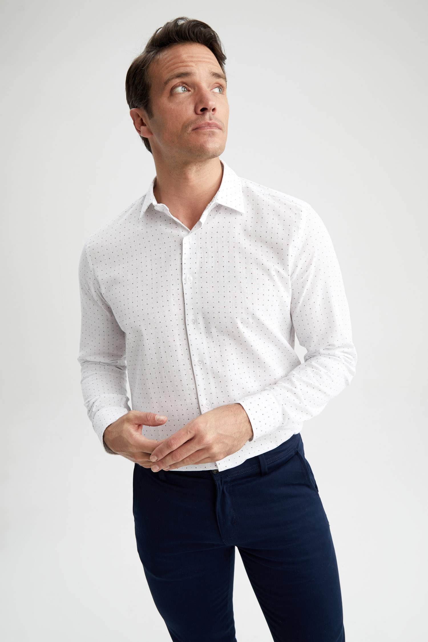 заманауи пішім микро принт Ұзын жеңді көйлек