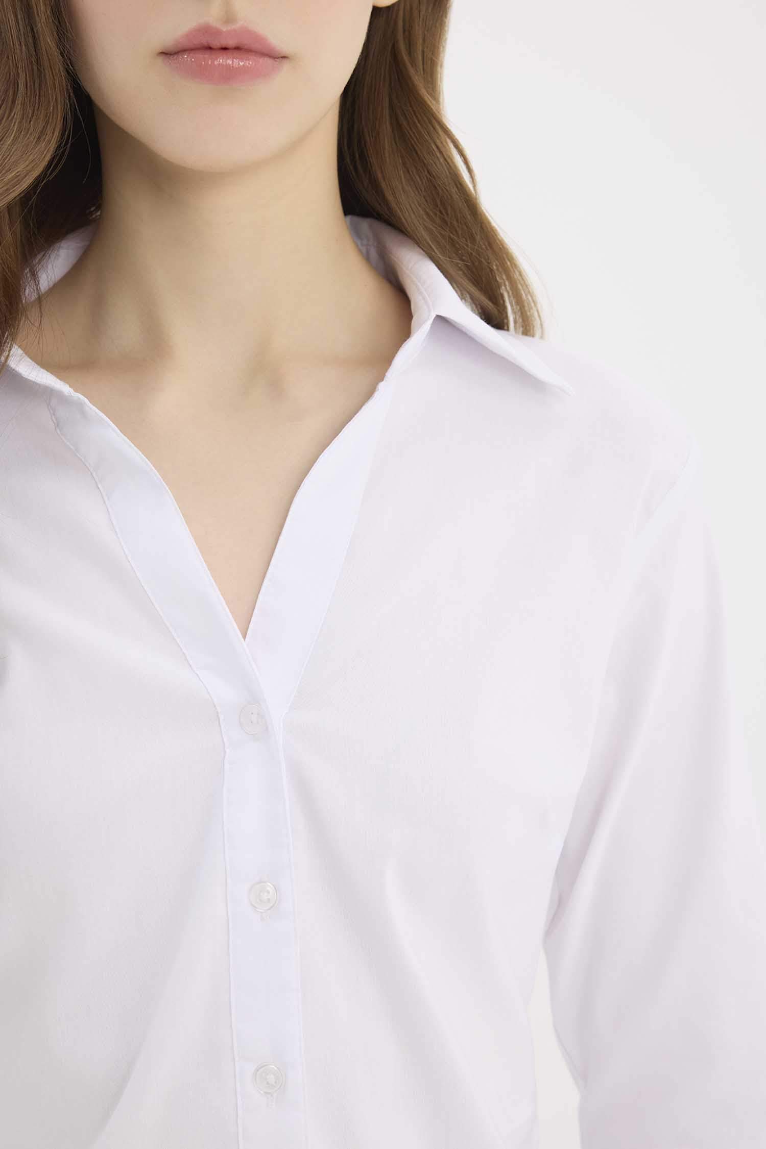 Fitted Bengalin Dokuma Basic Düz Uzun Kollu Beyaz Gömlek