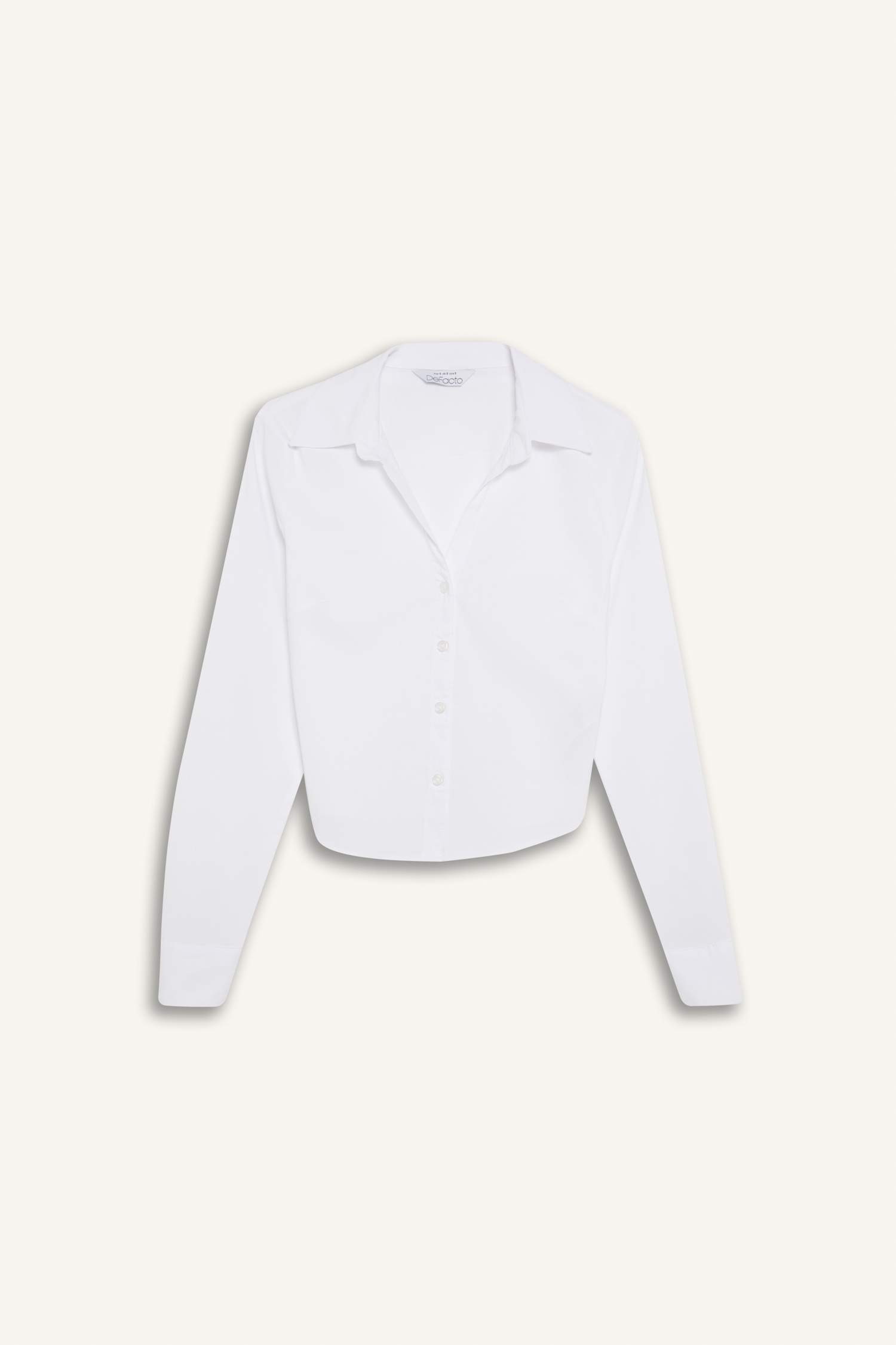 Fitted Bengalin Dokuma Basic Düz Uzun Kollu Beyaz Gömlek