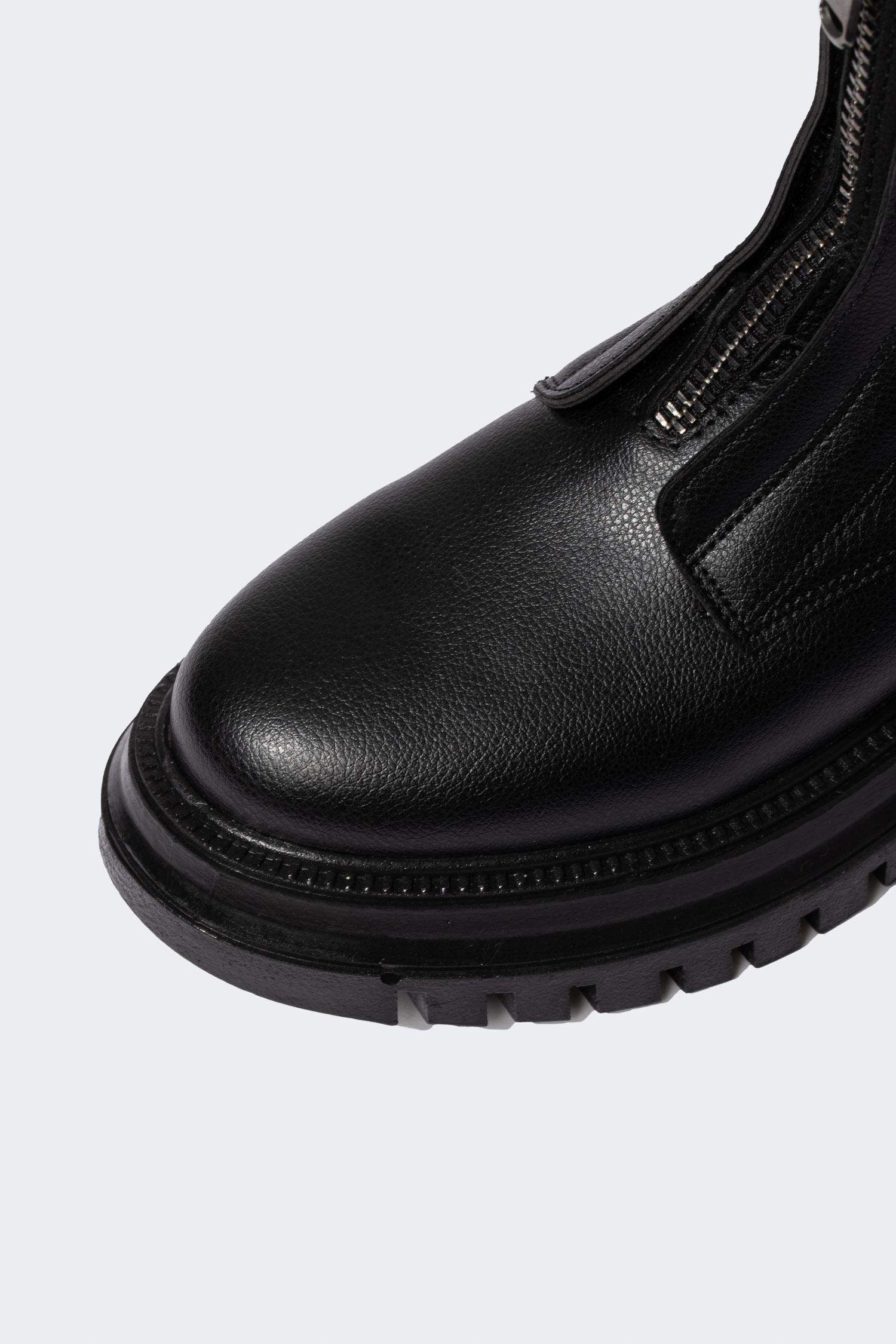 Botte D'Hiver Cuir Synthétique à Semelle Épaisse à Fermeture Éclair Pour Femme