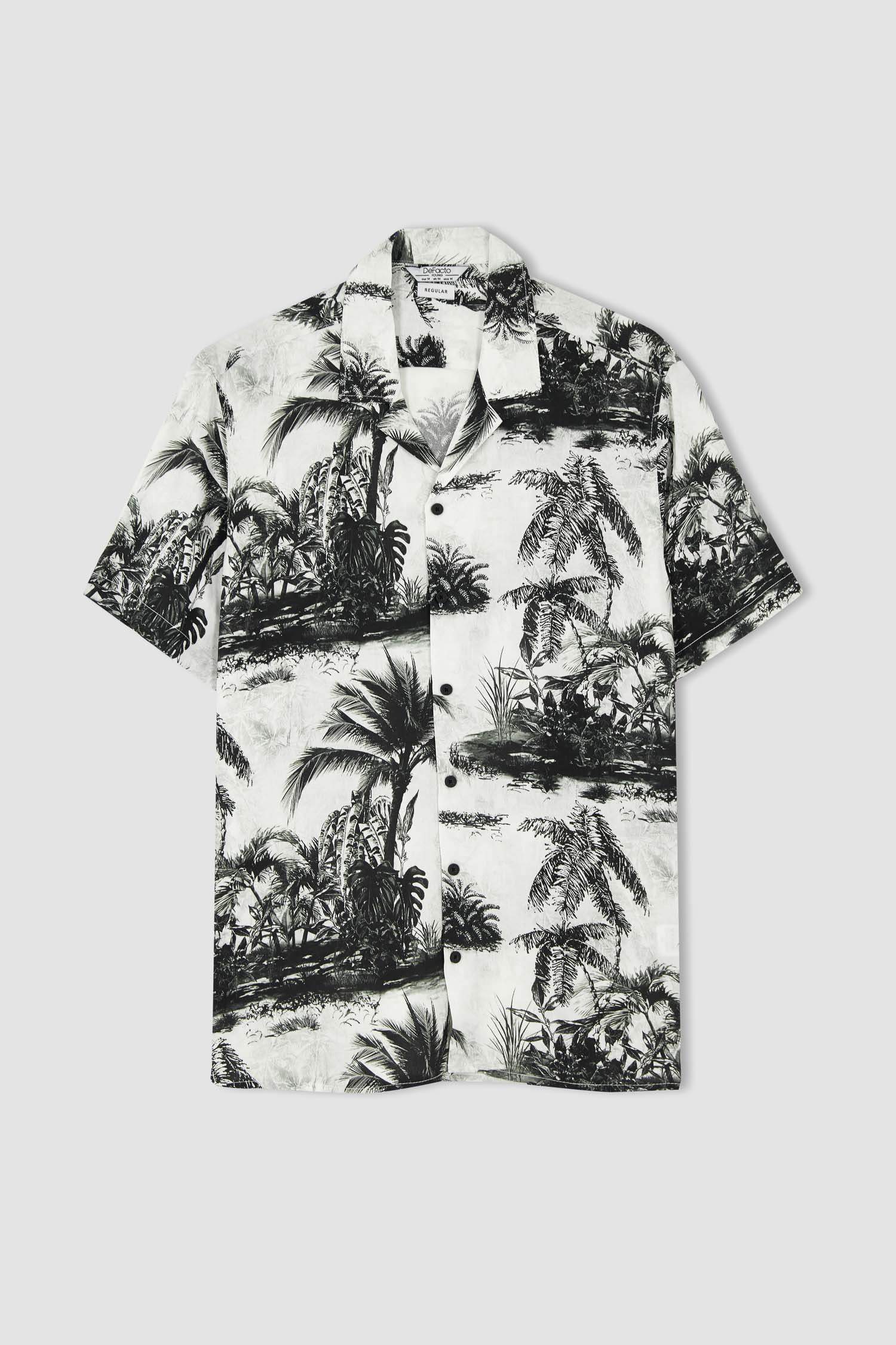 Defacto Regular Fit Baskılı Viskon Kısa Kollu Hawaii Gömlek. 7