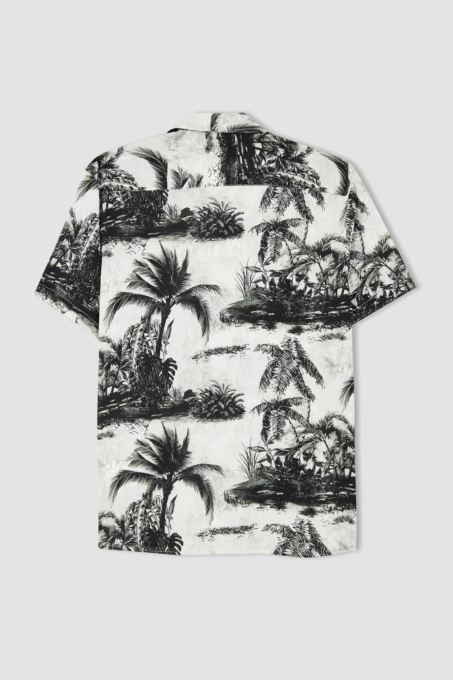 Defacto Regular Fit Baskılı Viskon Kısa Kollu Hawaii Gömlek. 9