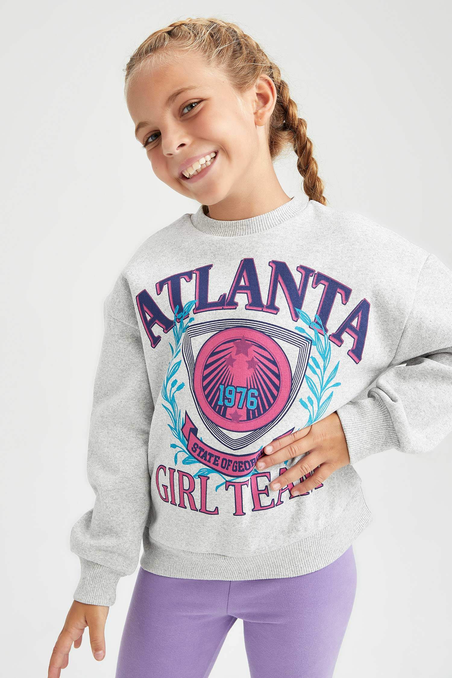 Kız Çocuk Bisiklet Yaka İçi Yumuşak Tüylü Sweatshirt