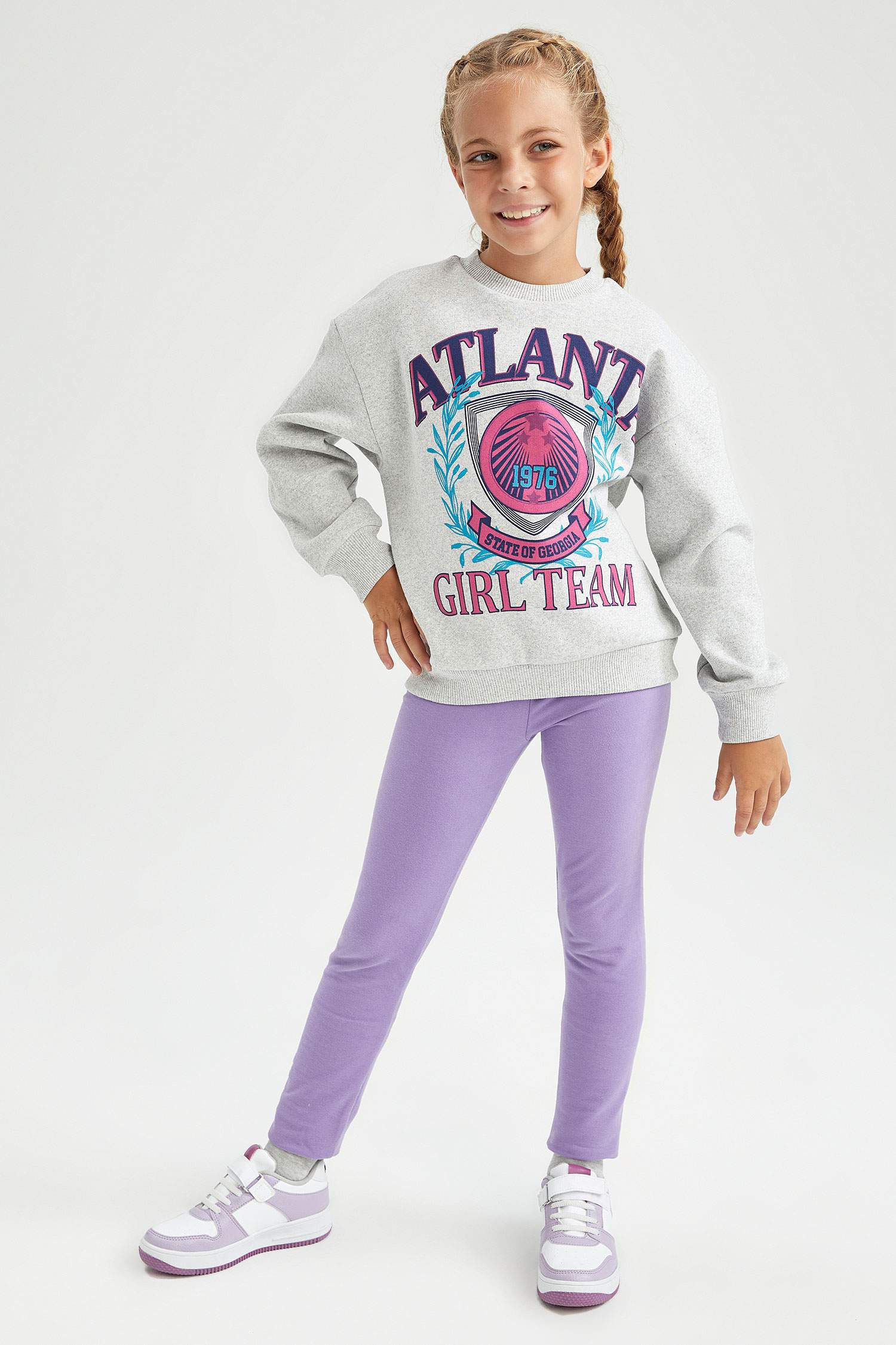 Kız Çocuk Bisiklet Yaka İçi Yumuşak Tüylü Sweatshirt