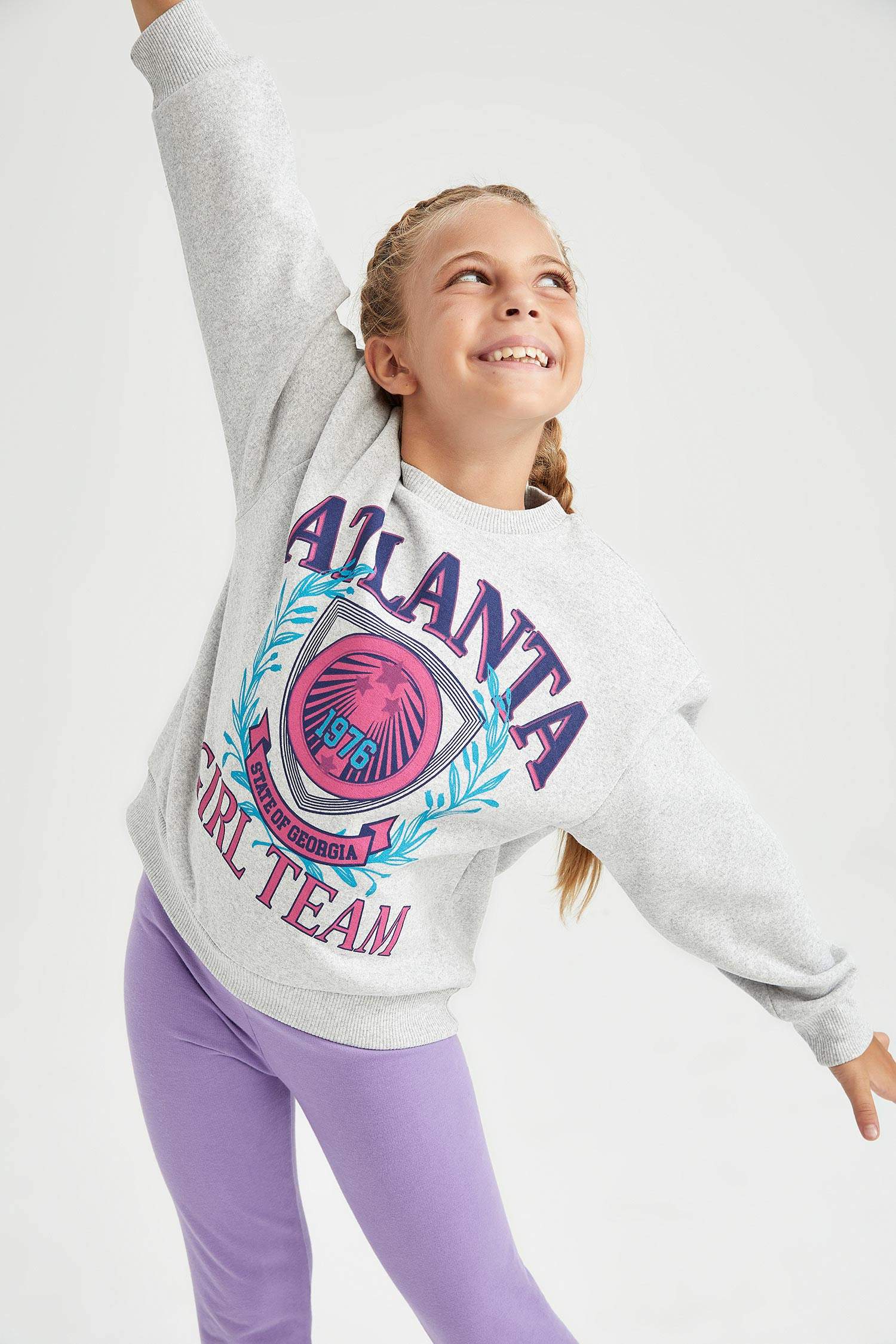 Kız Çocuk Bisiklet Yaka İçi Yumuşak Tüylü Sweatshirt