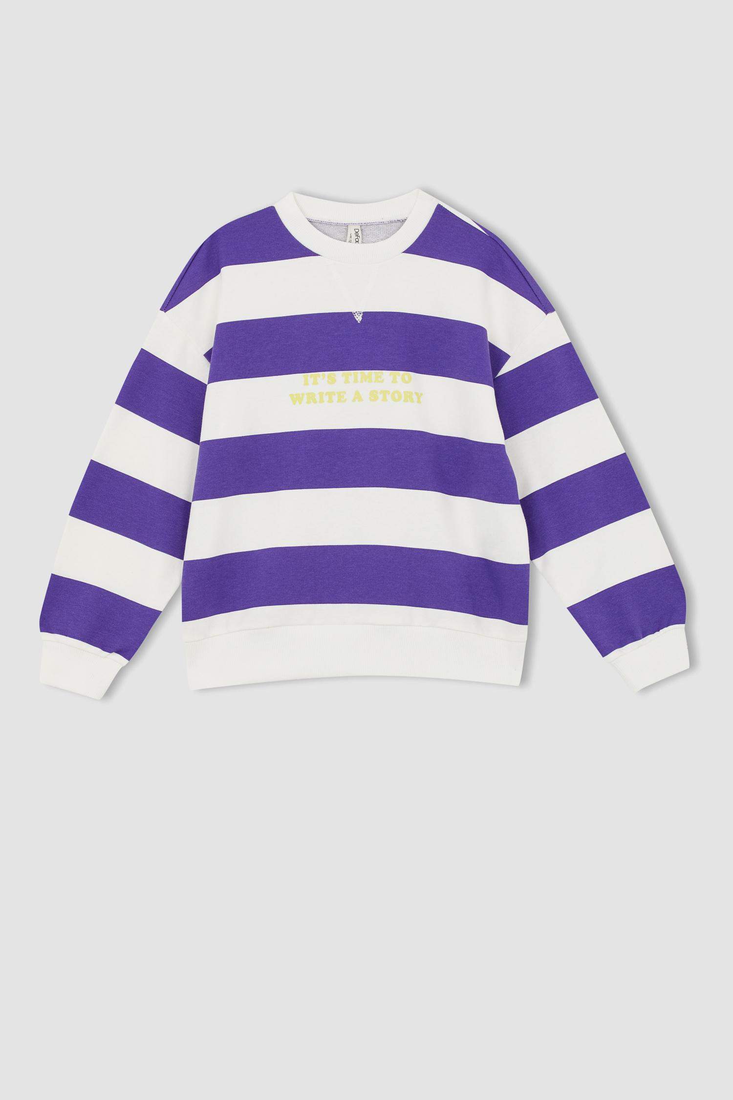 سويت شيرت بناتي قصة مريحة برقبة مستديرة