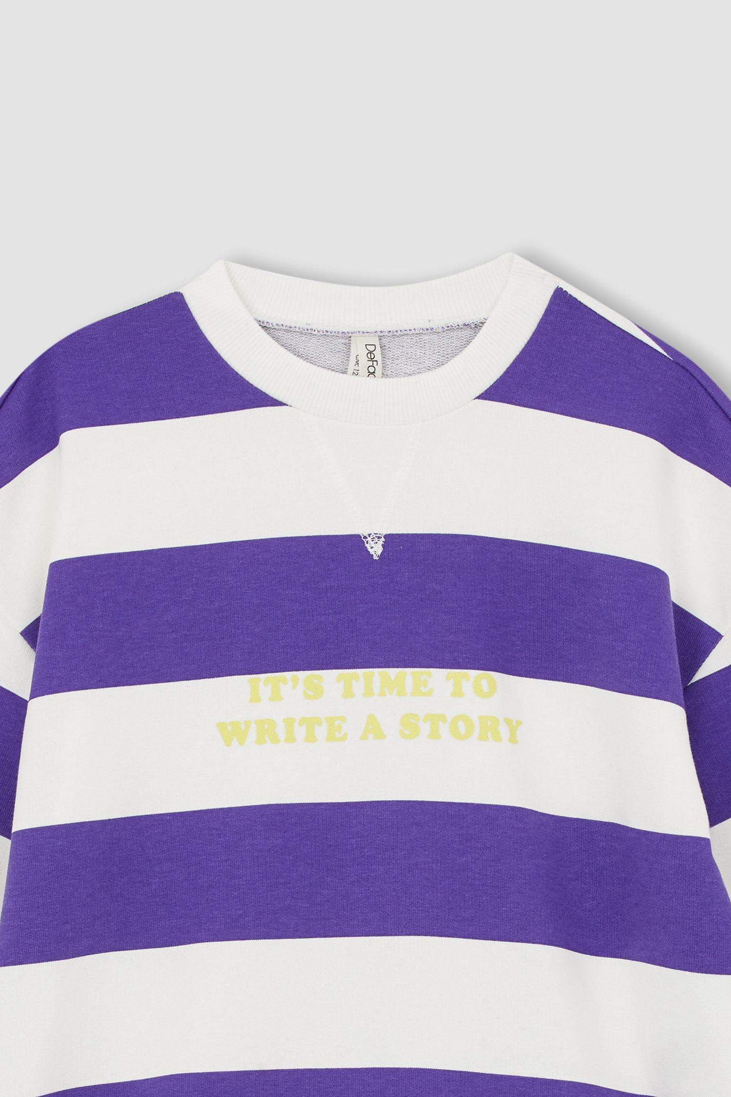 سويت شيرت بناتي قصة مريحة برقبة مستديرة