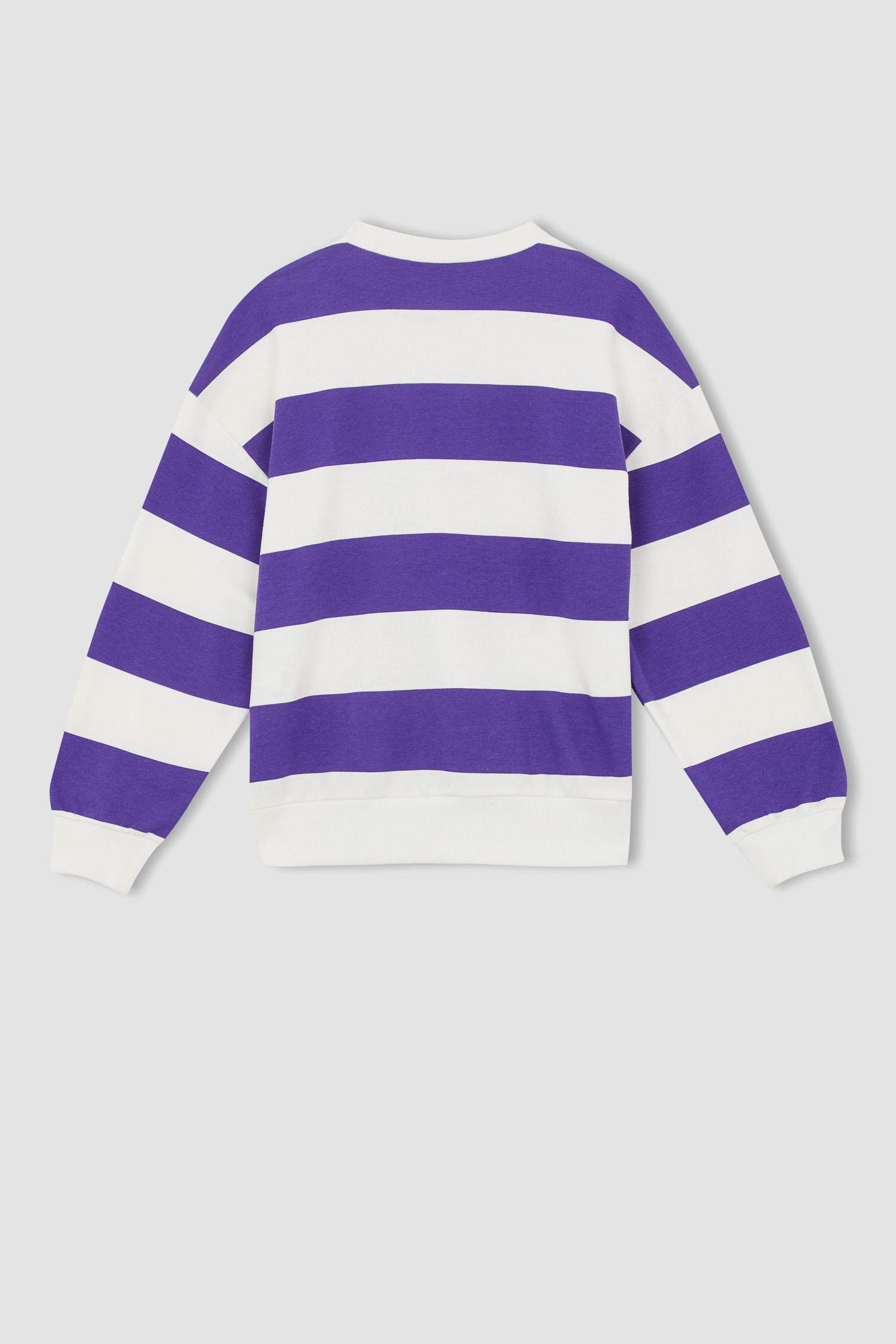 سويت شيرت بناتي قصة مريحة برقبة مستديرة