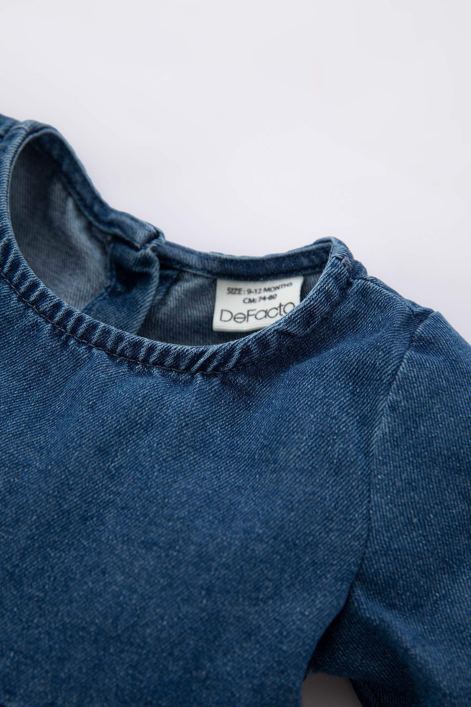 Robe Jean Col Ras Du Cou Manche Longue