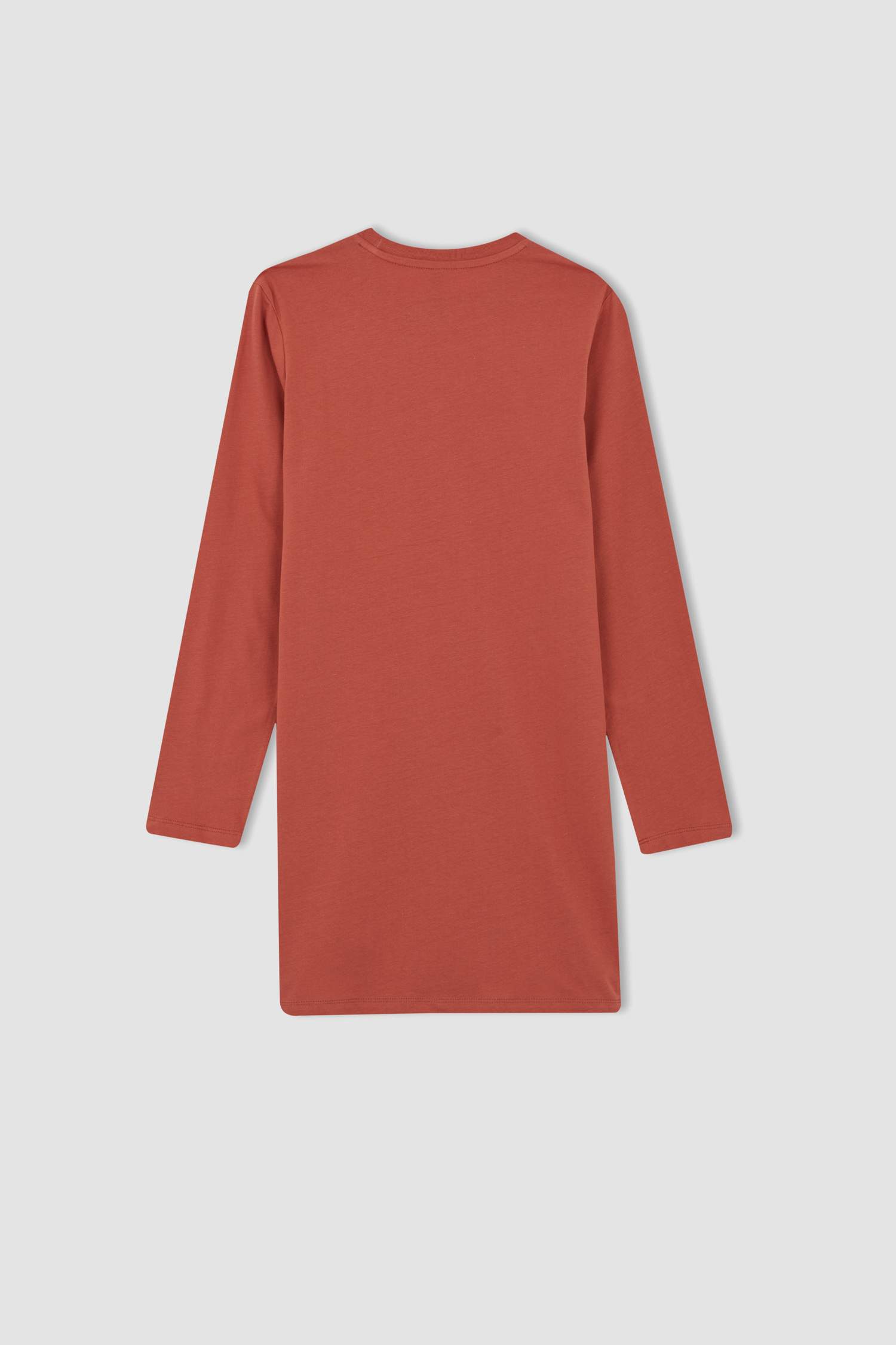 تونيك كم طويل ممشط مطبوع قصة مريحة بياقة مستديرة