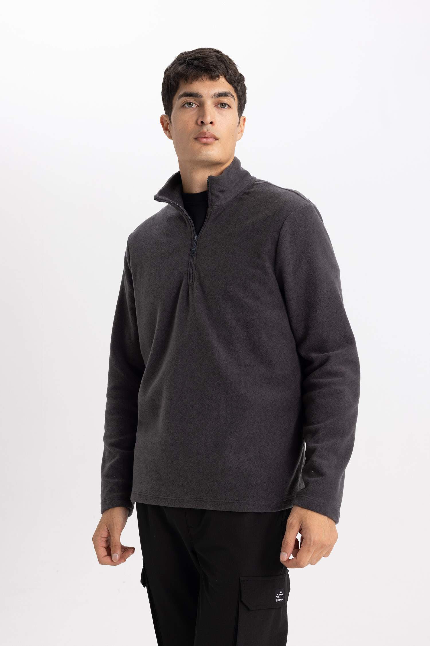 Antrasit Tüylenme Yapmayan Soğuk Geçirmez Regular Fit Dik Yaka Fermuarlı Polar Sweatshirt