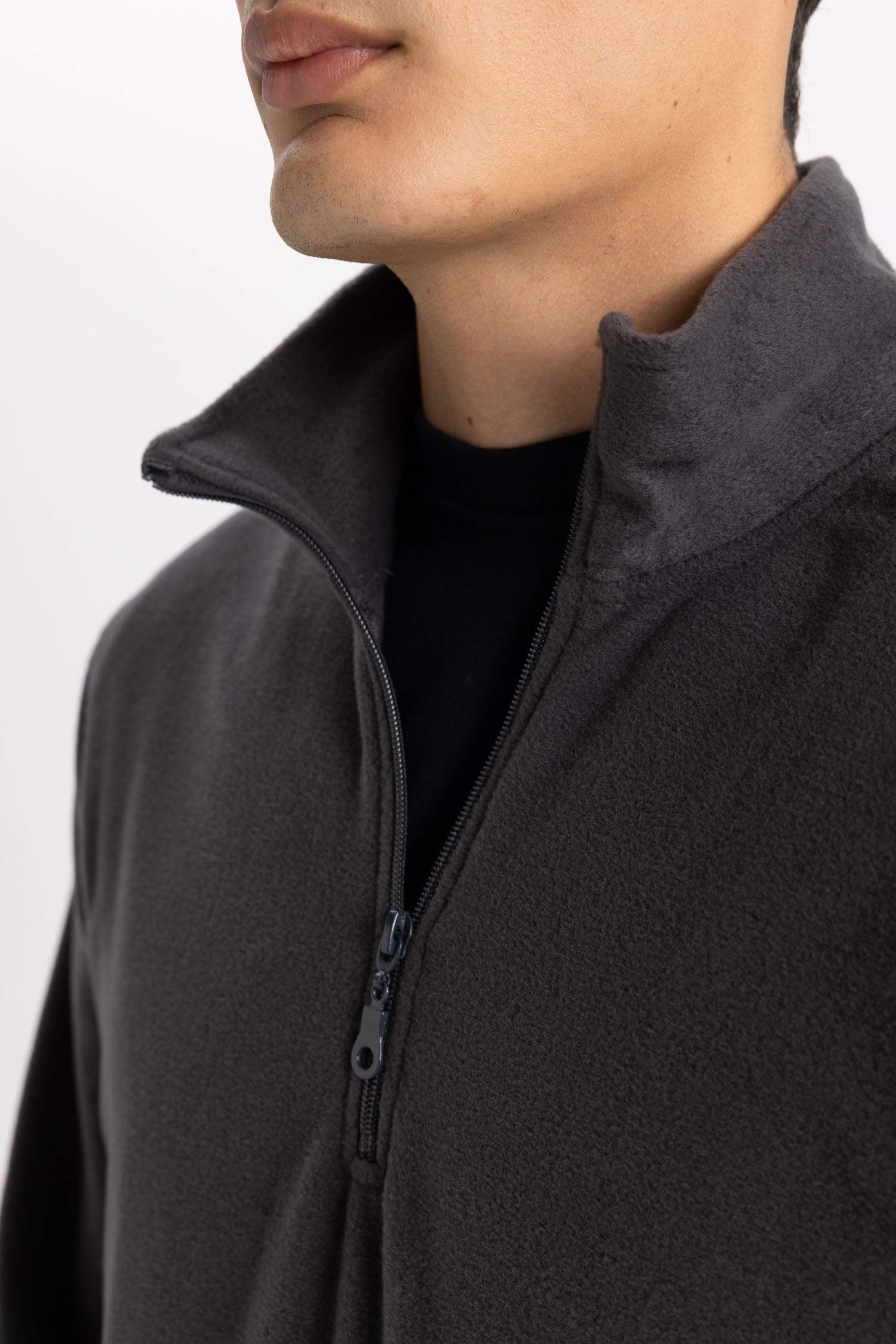 Regular Fit Stand-up Collar Fleece Sweatshirt