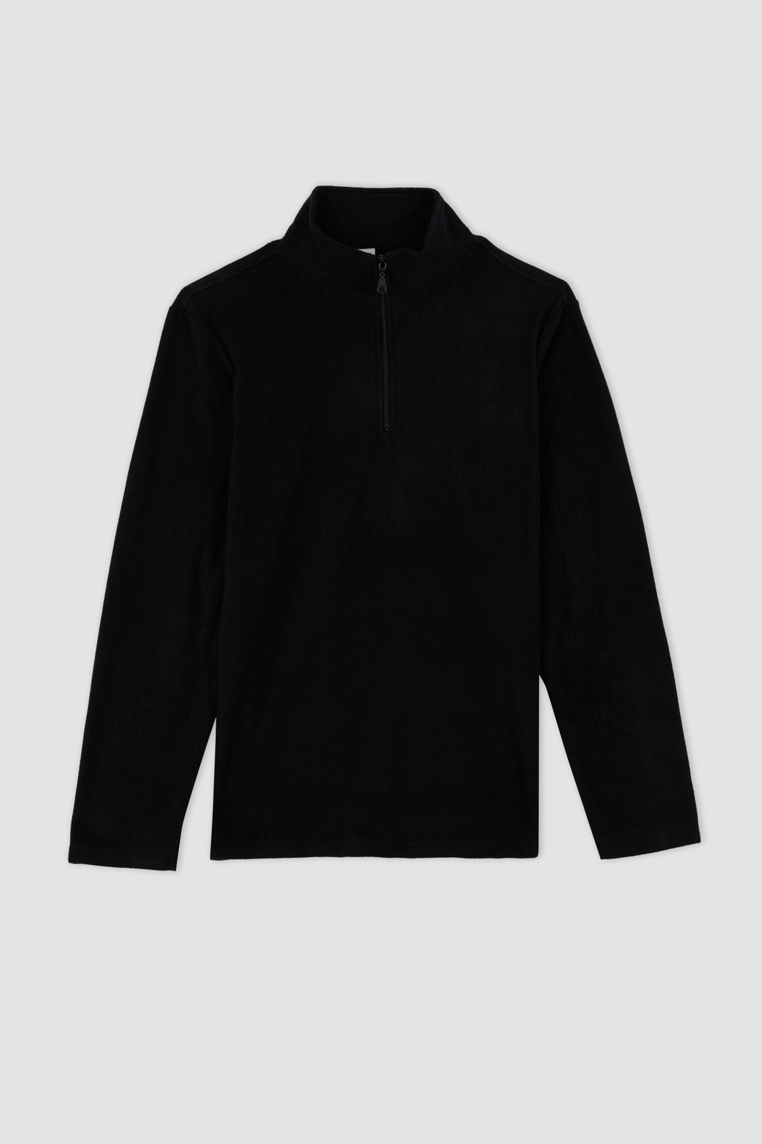 Siyah Tüylenme Yapmayan Soğuk Geçirmez Regular Fit Dik Yaka Fermuarlı Polar Sweatshirt