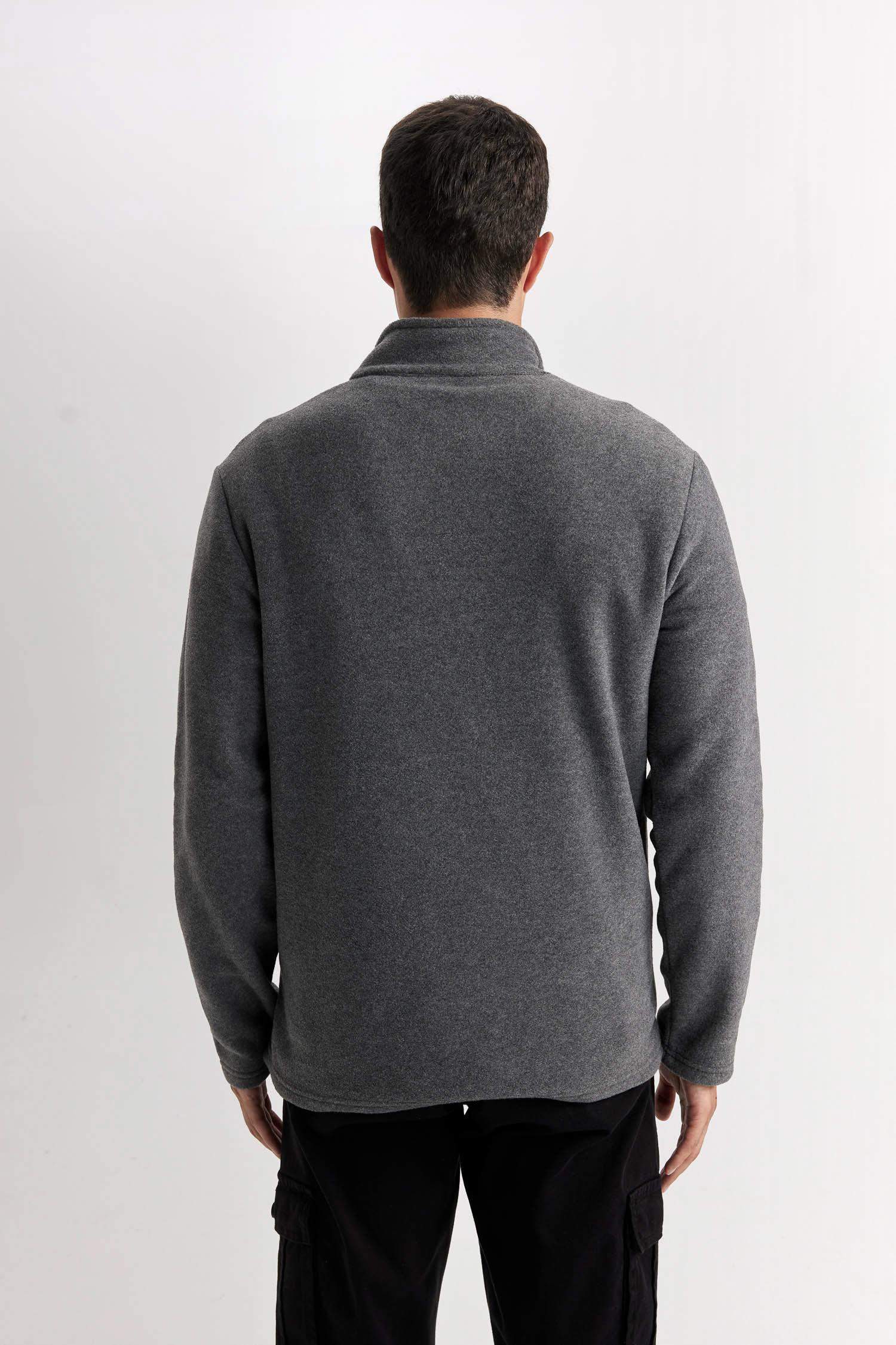 Antrasit Tüylenme Yapmayan Soğuk Geçirmez  Regular Fit Dik Yaka Fermuarlı Polar Sweatshirt