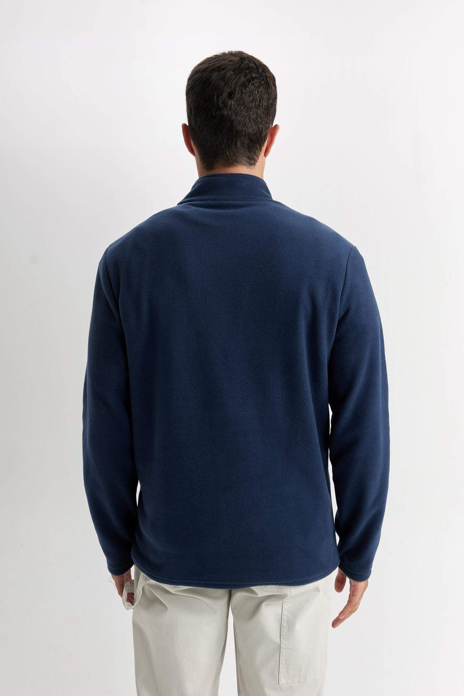 Lacivert Tüylenme Yapmayan Soğuk Geçirmez Regular Fit Dik Yaka Fermuarlı Polar Sweatshirt