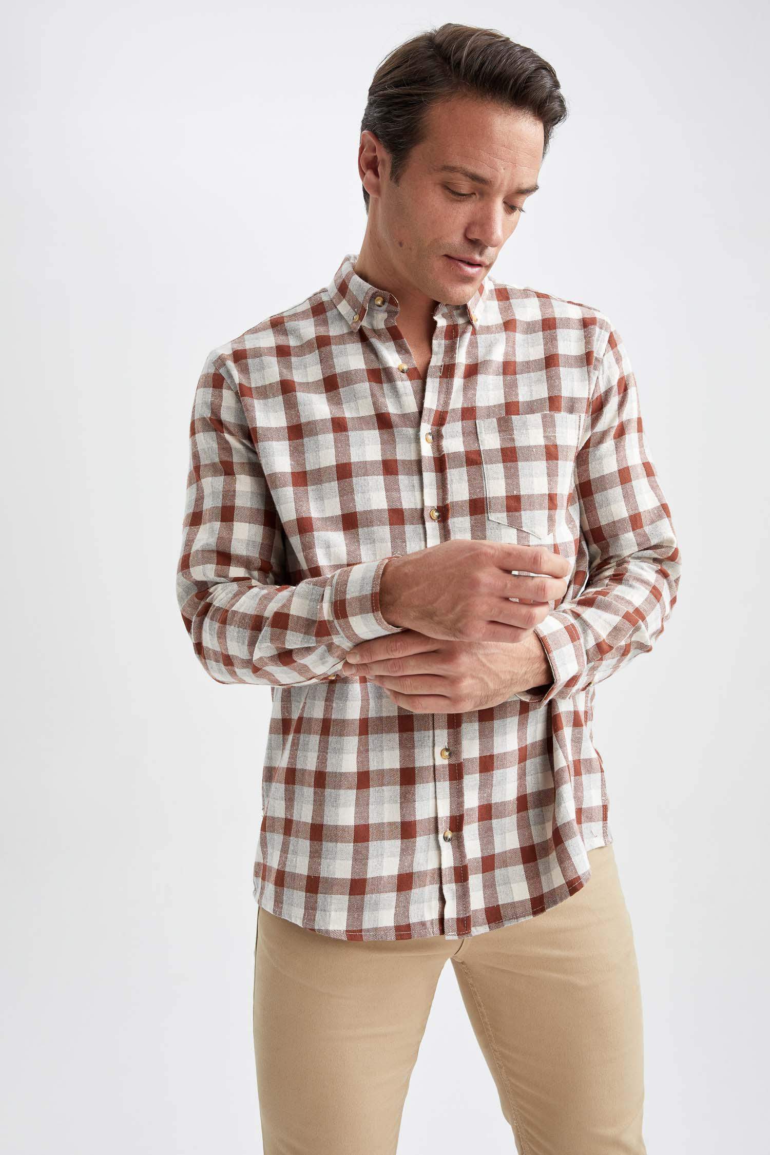 Brown MAN Regular Fit Flanel Long Sleeve Shirt 2700084 | DeFacto