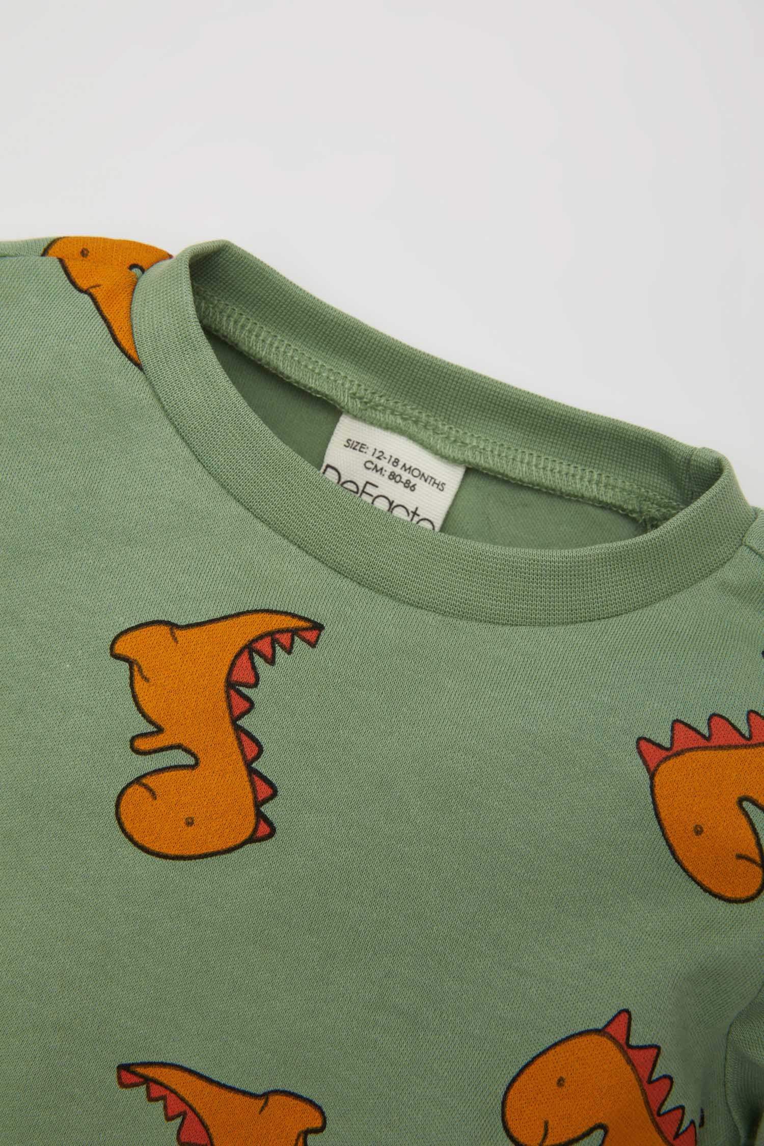 Baby Boy Dinosaur Printed Ribbed 2 Piece Pajama Set
