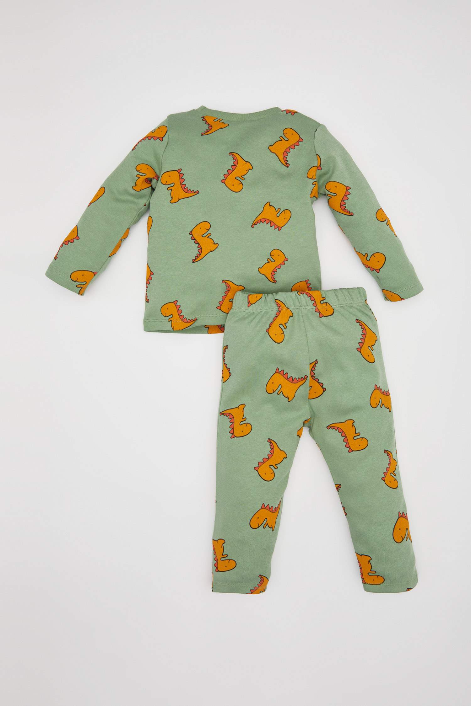 Baby Boy Dinosaur Printed Ribbed 2 Piece Pajama Set