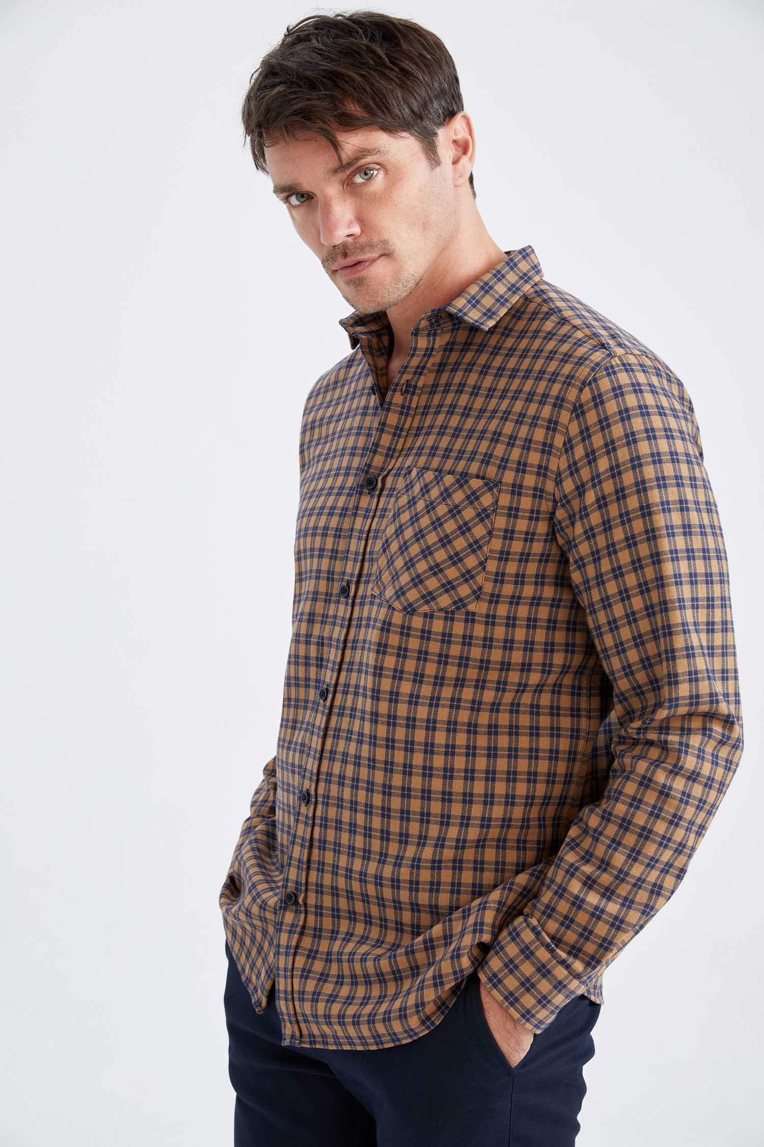 Brown Man Regular Fit Flanel Long Sleeve Shirt 2651300 | DeFacto