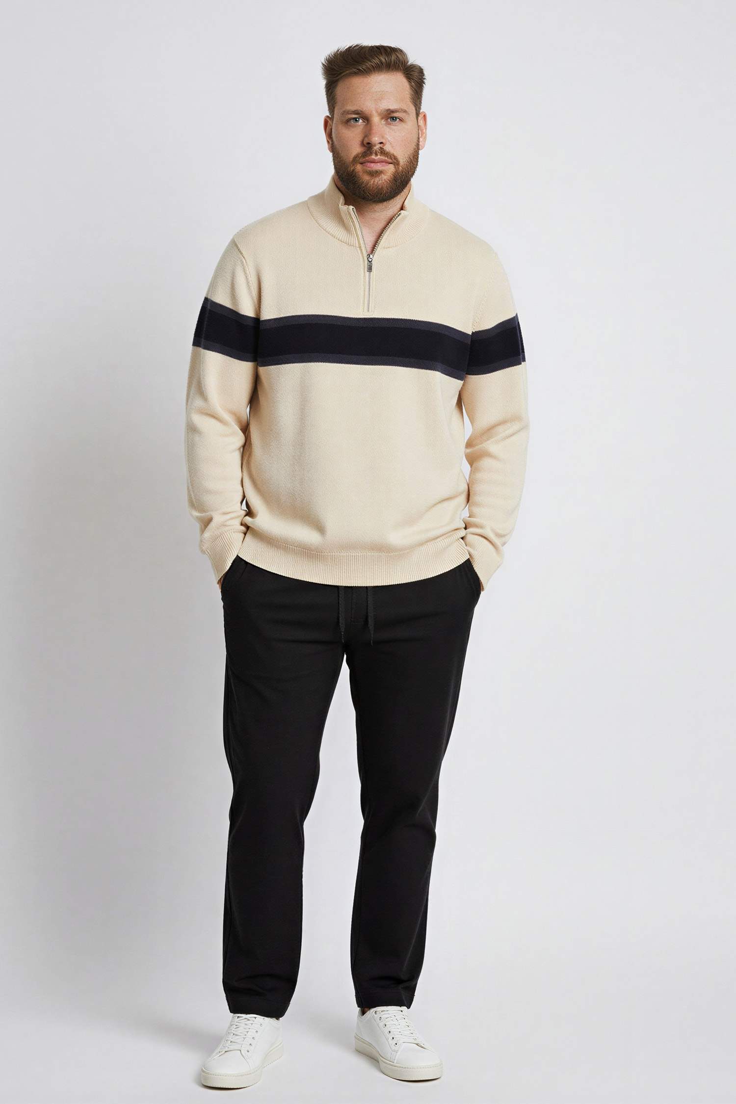 Pull slim à col montant zippé à blocs de couleur