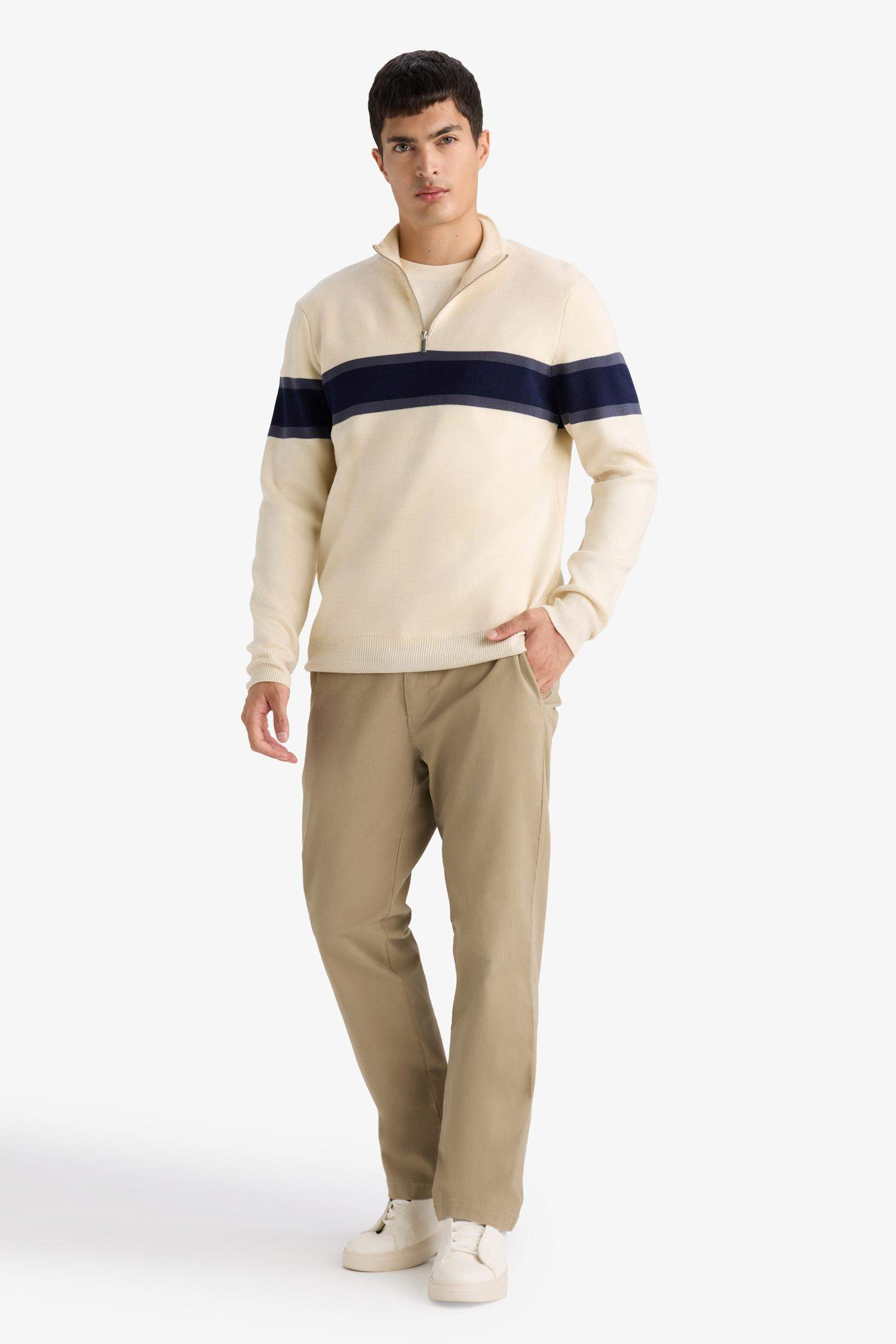 Slim Fit Zippered Turtleneck Knitwear Pullover