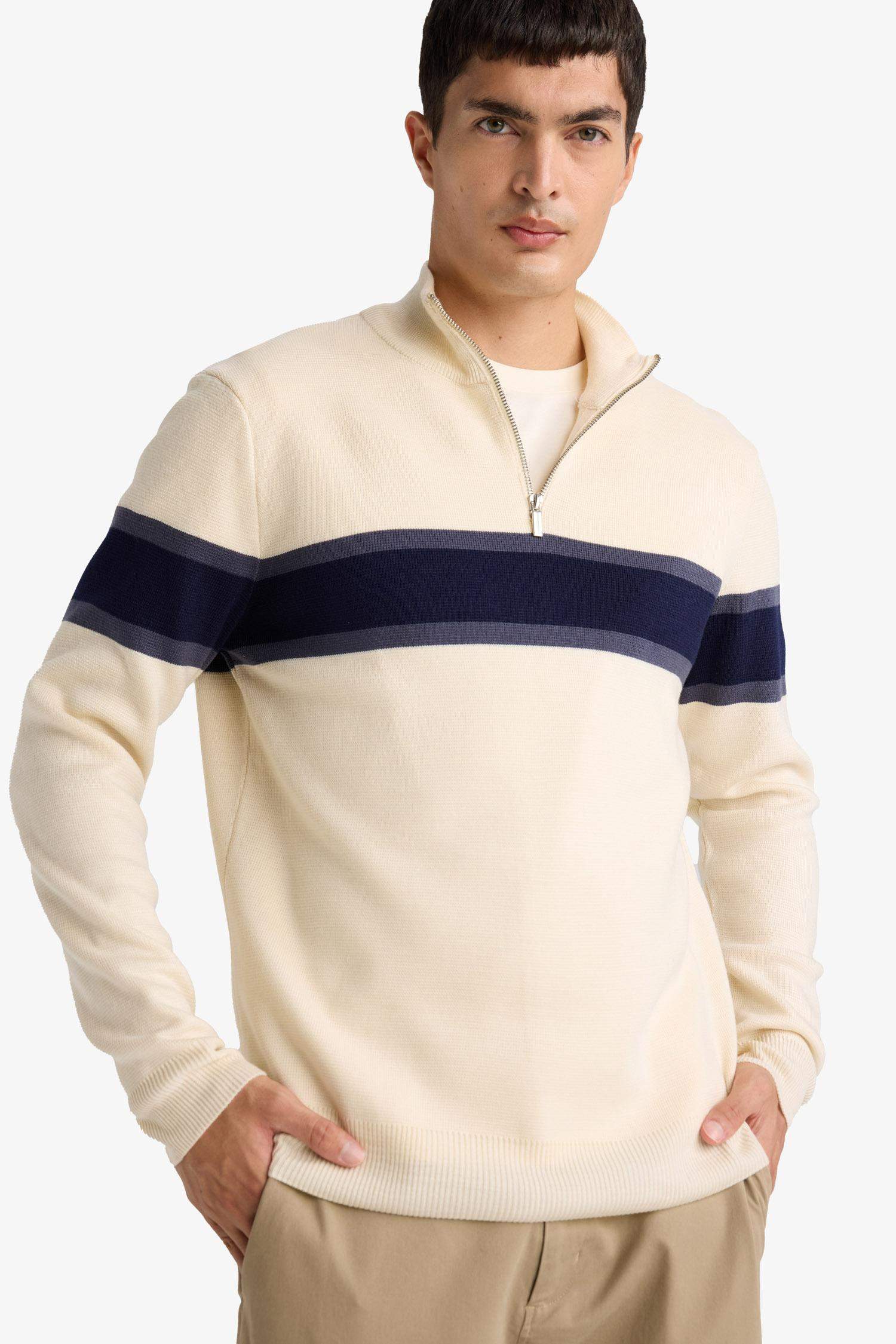 Slim Fit Zippered Turtleneck Knitwear Pullover