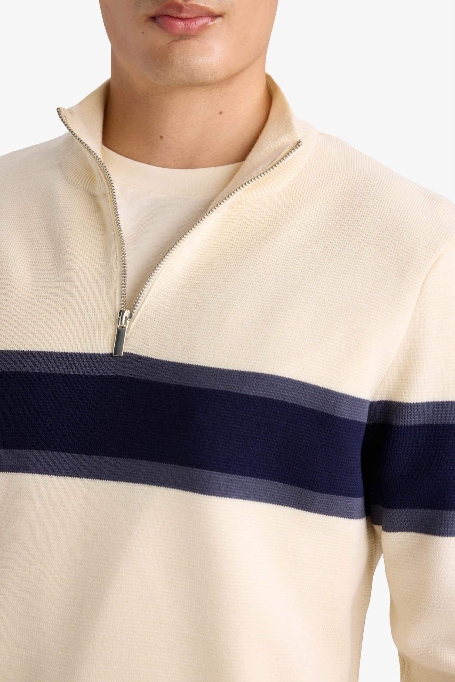 Slim Fit Zippered Turtleneck Knitwear Pullover