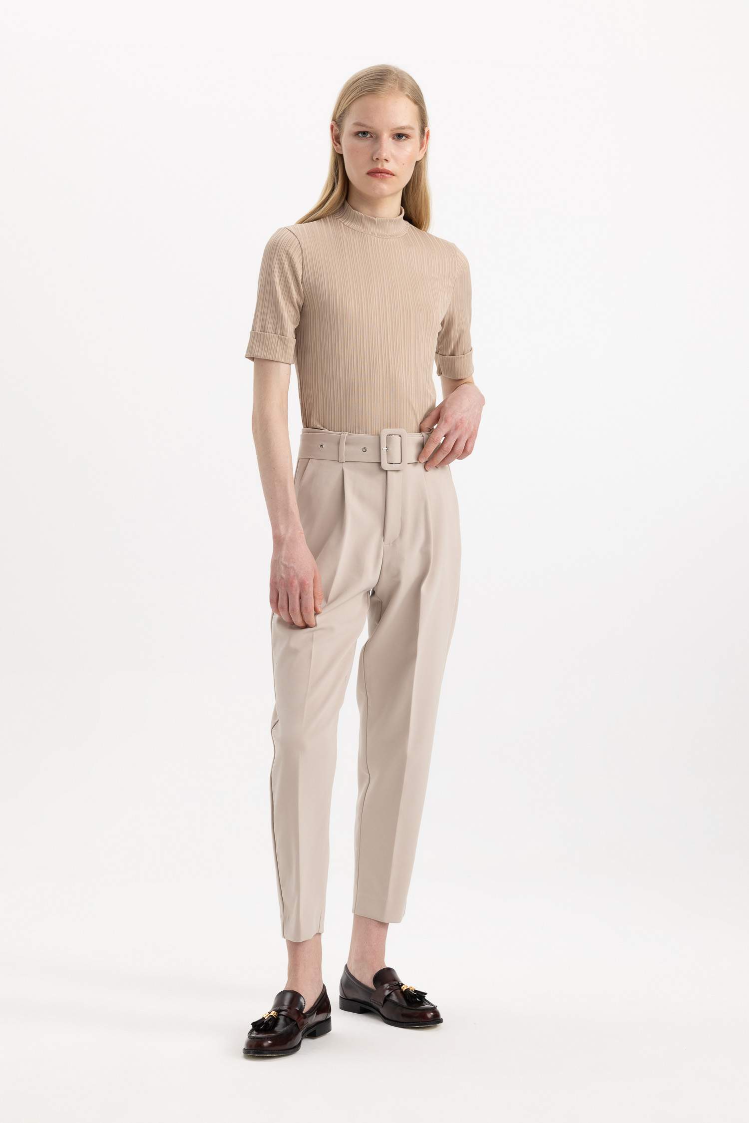 Slim Fit Pocketed High Waist Standard Leg Trousers