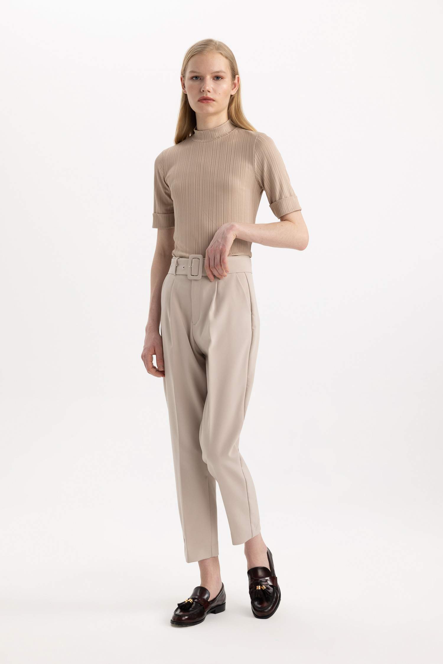 Slim Fit Pocketed High Waist Standard Leg Trousers