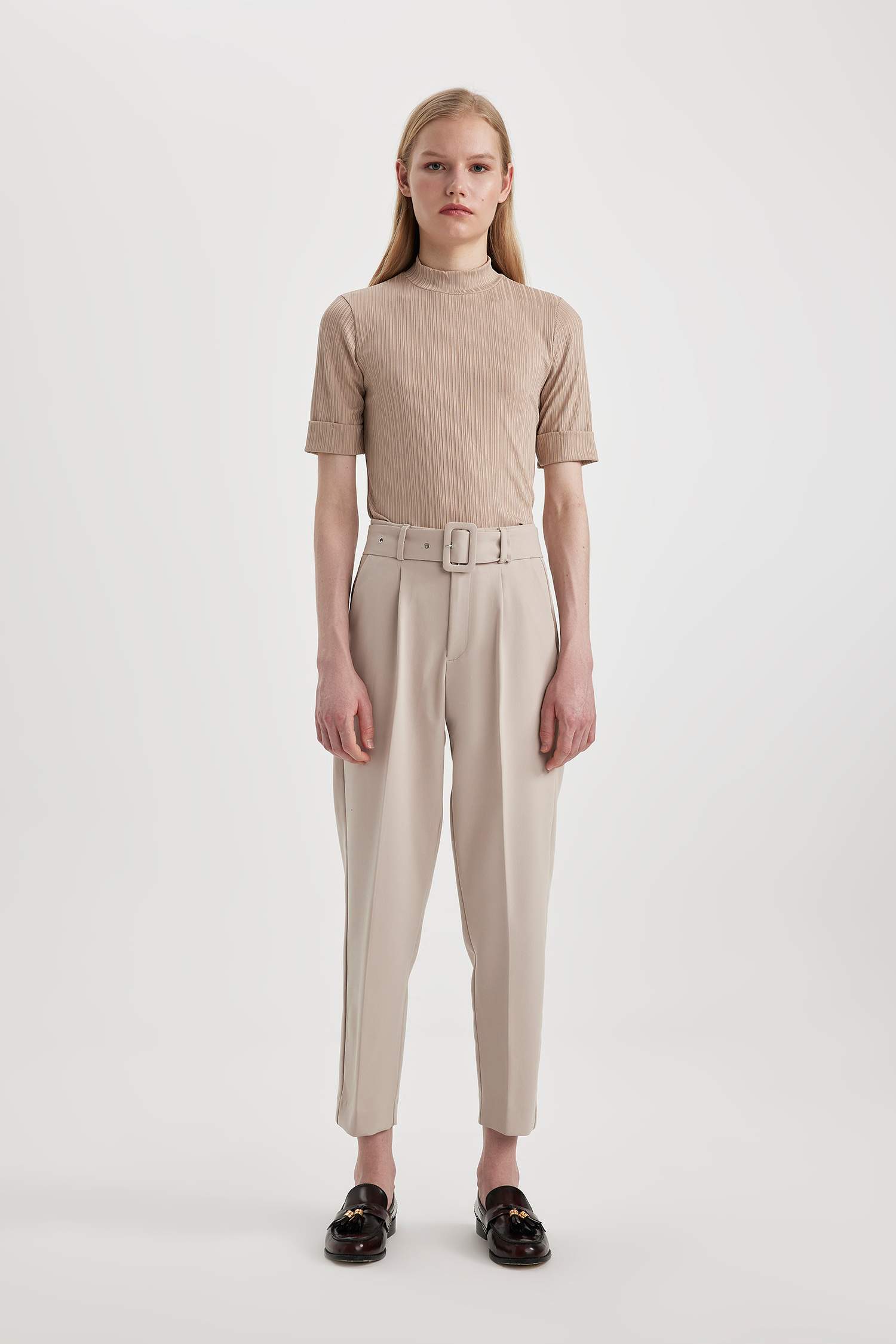 Slim Fit Pocketed High Waist Standard Leg Trousers