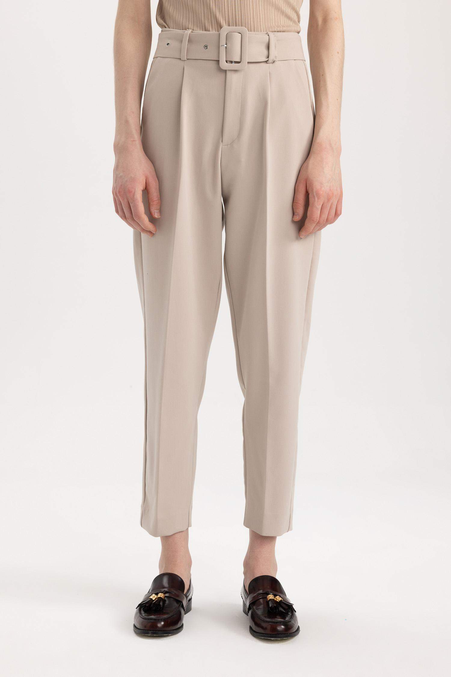 Slim Fit Pocketed High Waist Standard Leg Trousers