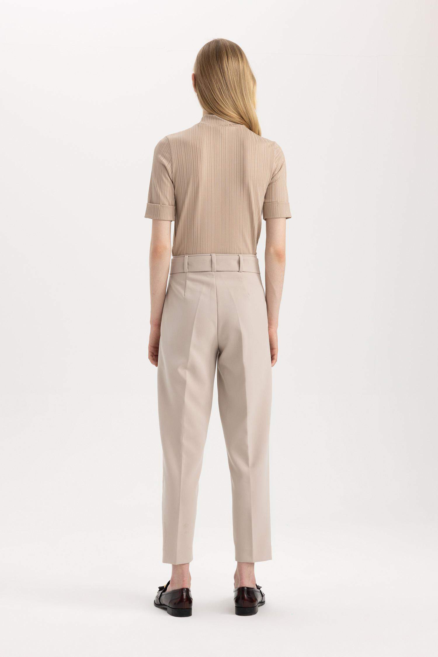 Slim Fit Pocketed High Waist Standard Leg Trousers