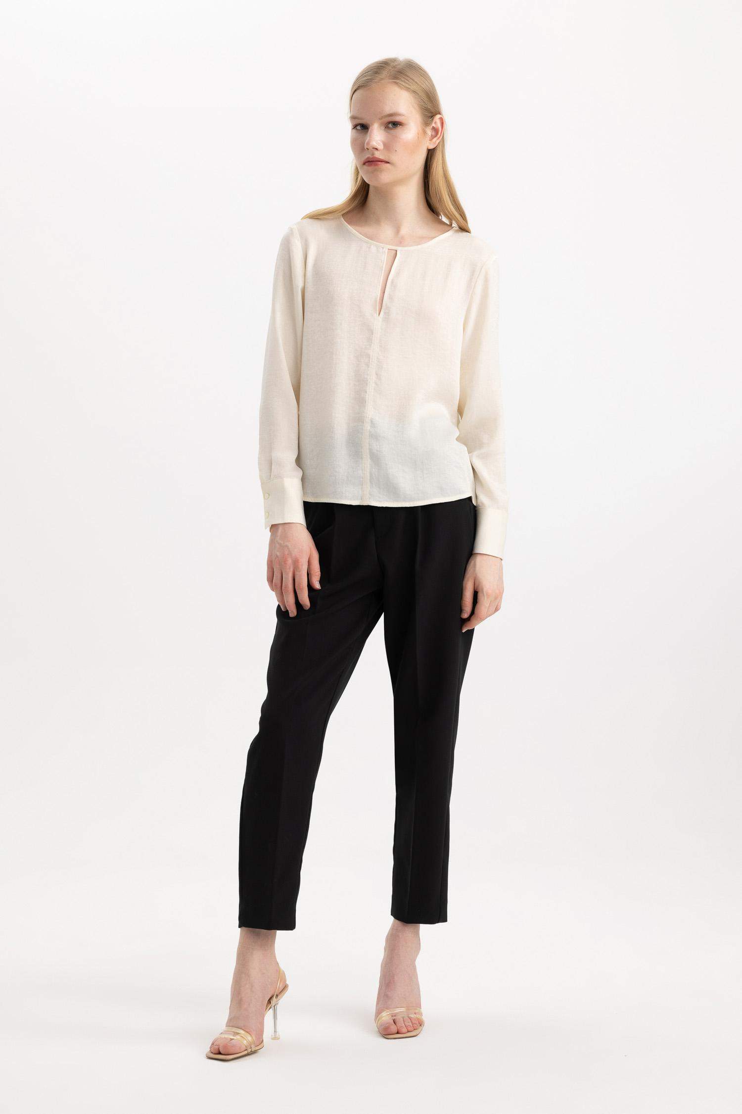 Slim Fit High Waist Pocketed Textured Trousers