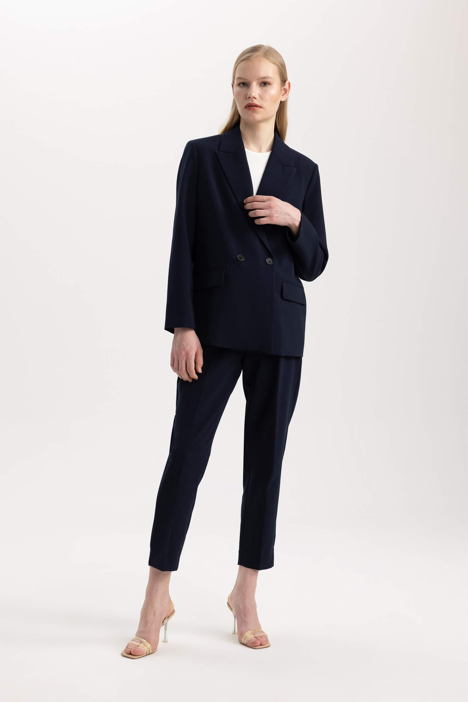 Slim Fit Pocketed High Waist Standard Leg Trousers