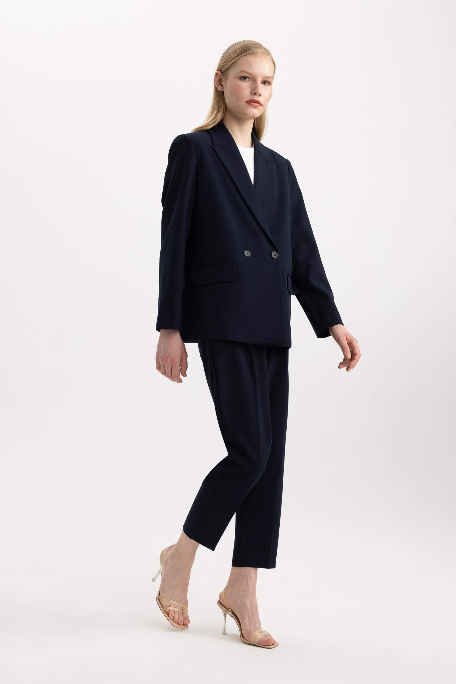 Slim Fit Pocketed High Waist Standard Leg Trousers