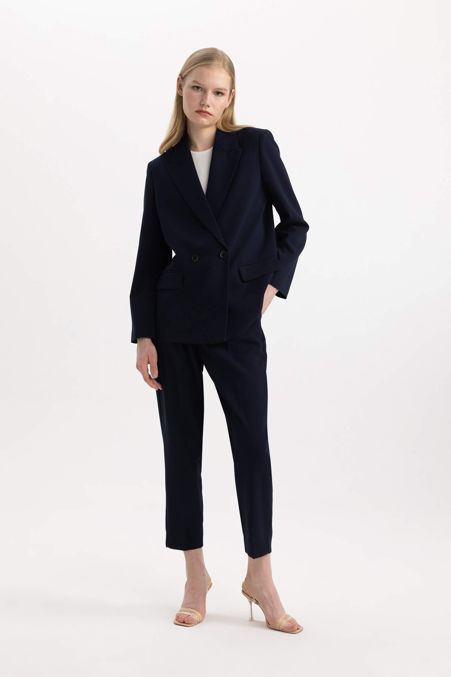 Slim Fit Pocketed High Waist Standard Leg Trousers