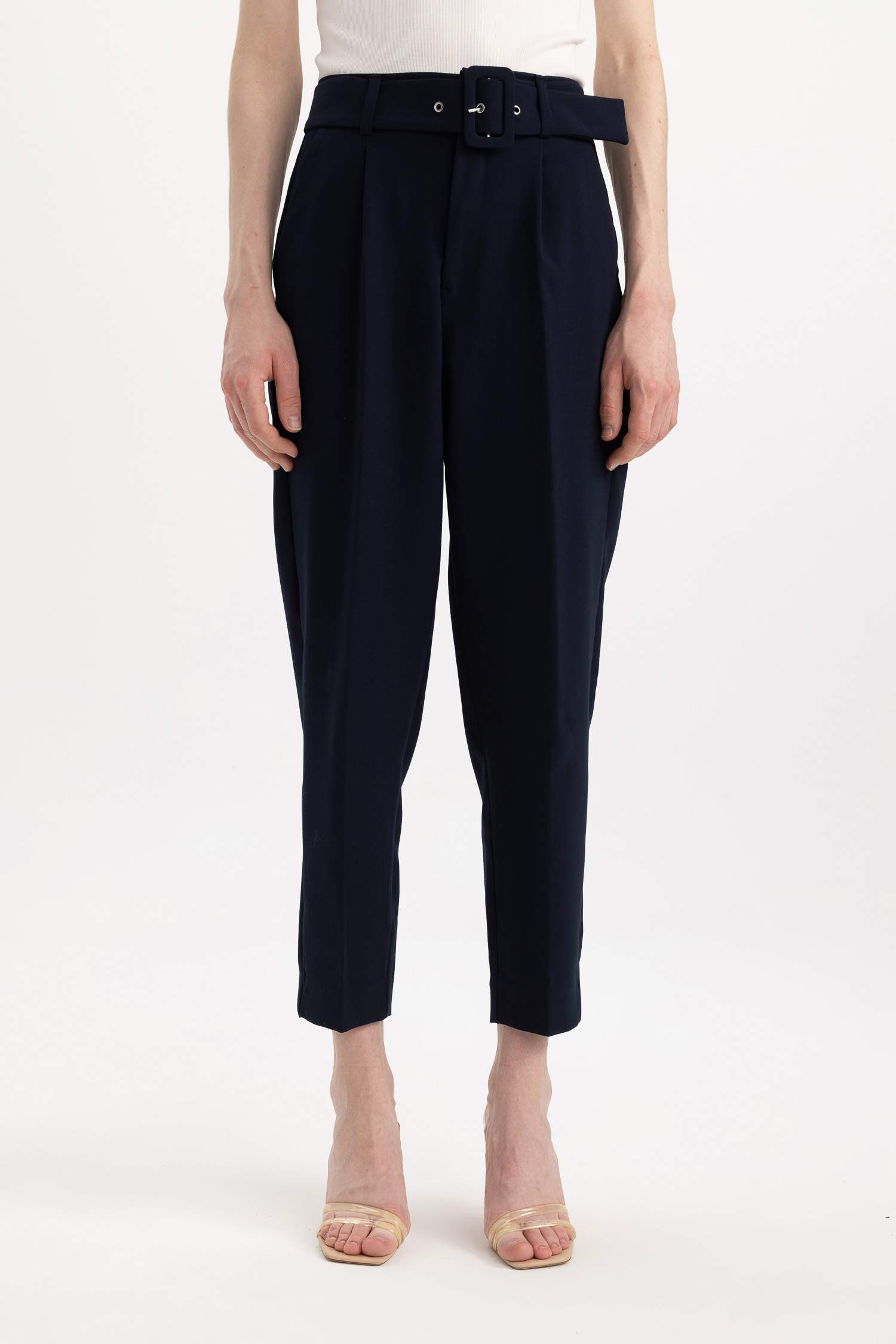 Slim Fit Pocketed High Waist Standard Leg Trousers