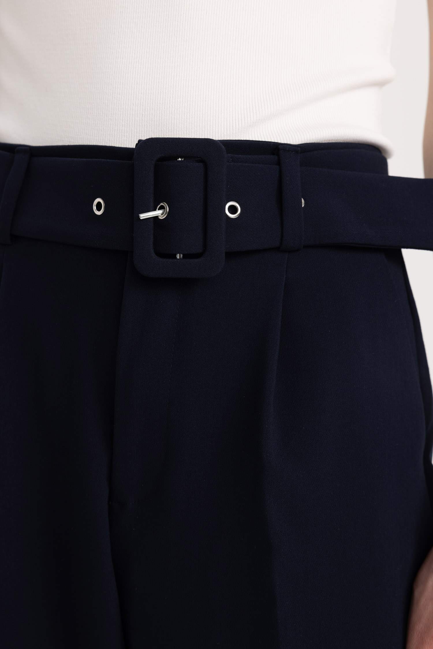 Slim Fit Pocketed High Waist Standard Leg Trousers