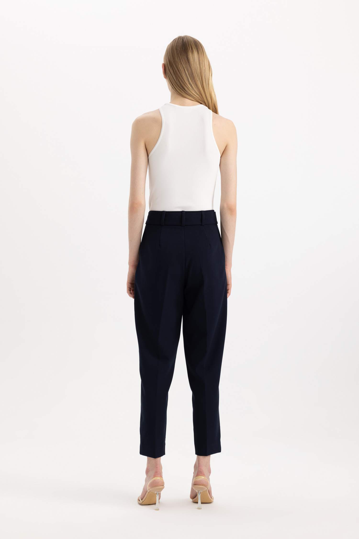 Slim Fit Pocketed High Waist Standard Leg Trousers