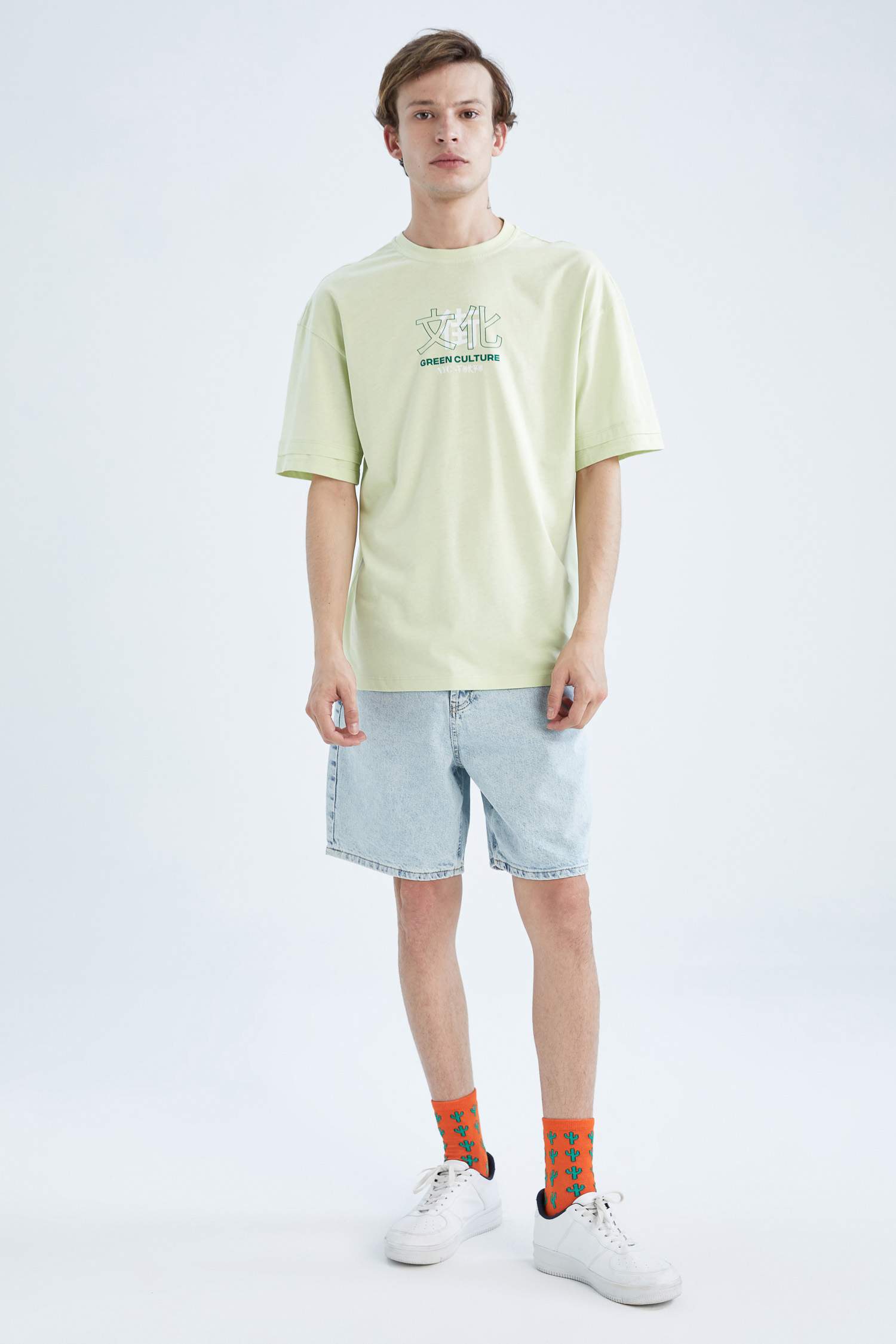 Comfort Fit Bisiklet Yaka Baskılı Kısa Kollu %100 Pamuk Tişört